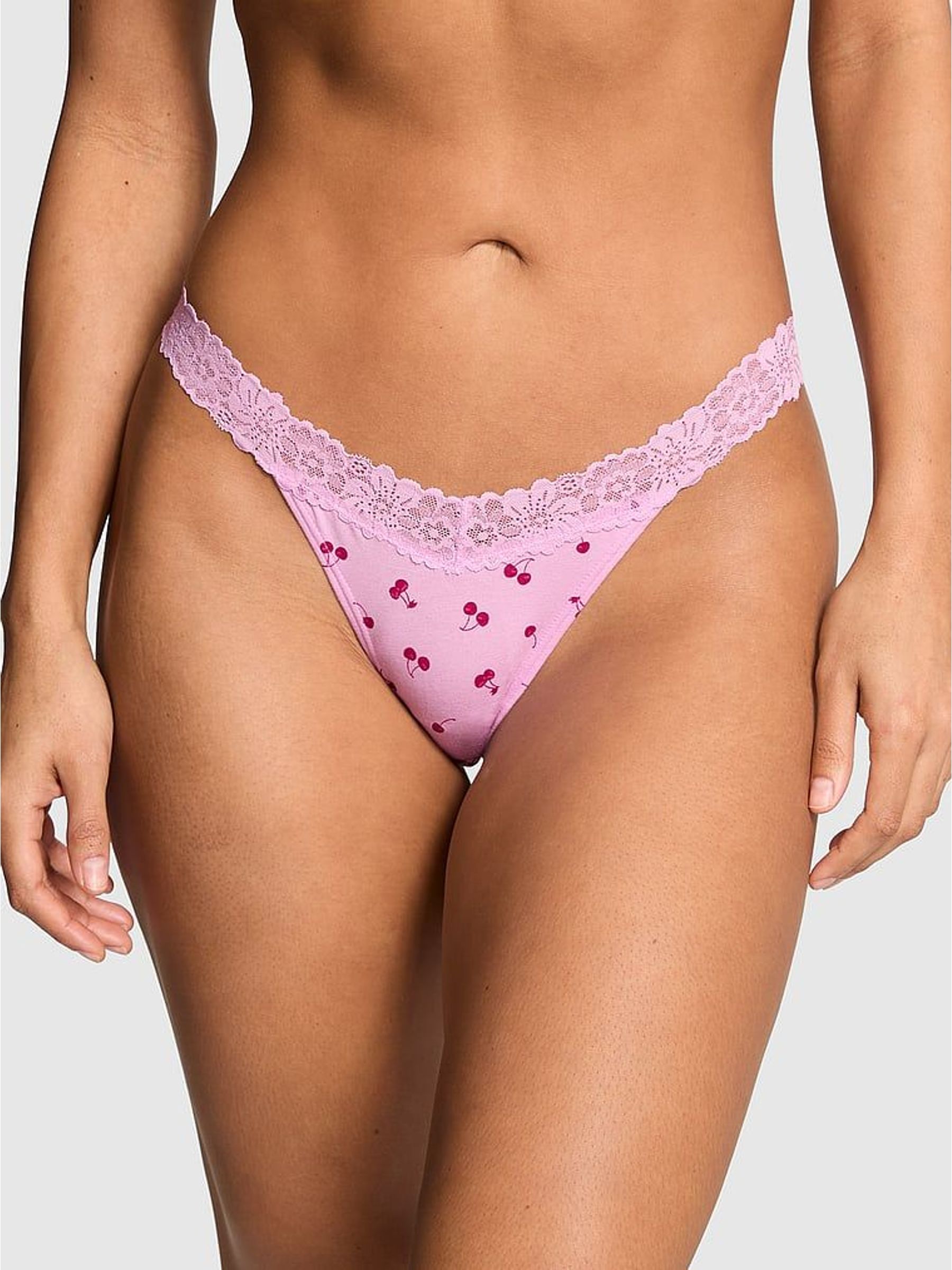 Hushed Lilac Purple Thong Cotton Heather Lace Trim Knickers (Y01529) | €13