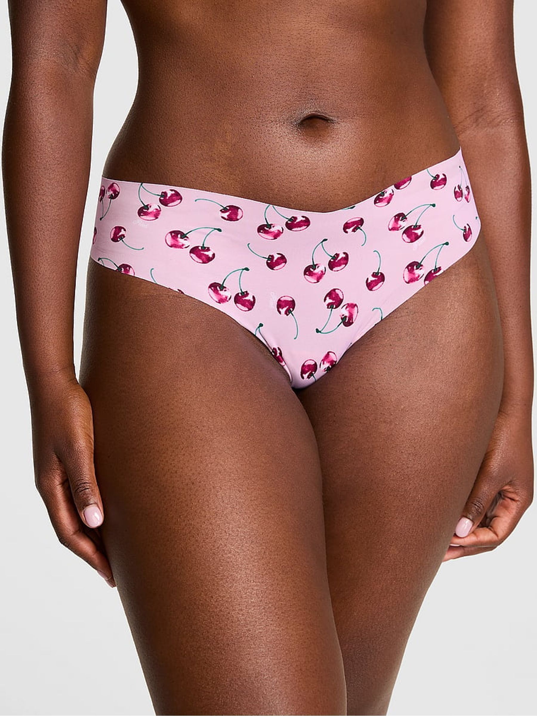 Hushed Lilac Purple Cherry Print Thong No Show Knickers (Y01548) | €13