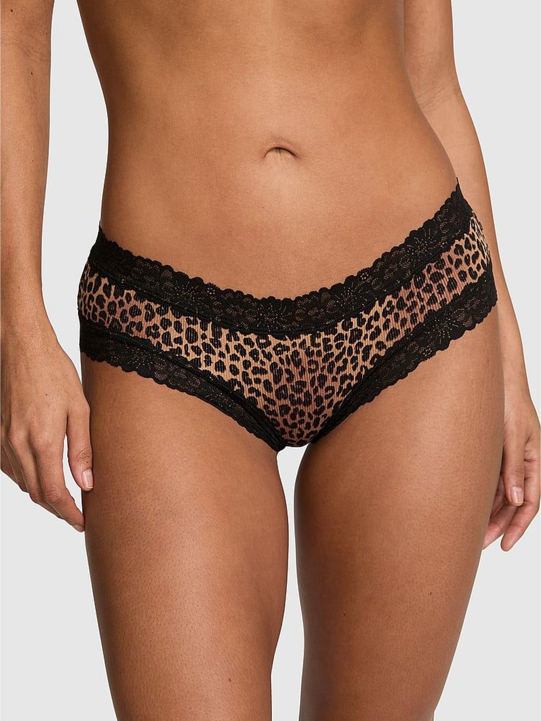 Leopard Brown Cheeky Lace Trim Rib Knickers (Y02052) | €13