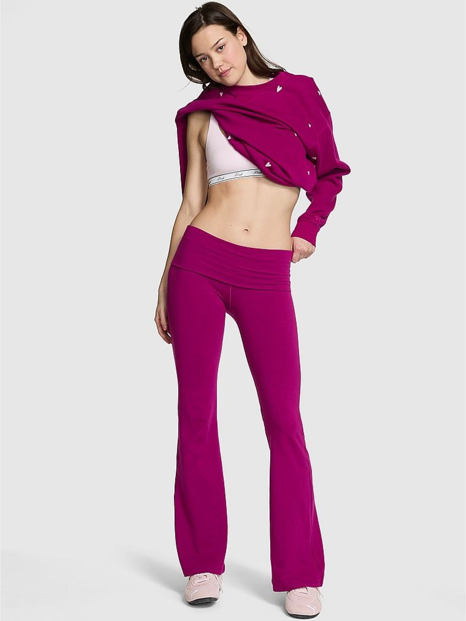 Magenta Purple Foldover Flares Leggings (Y02858) | €59