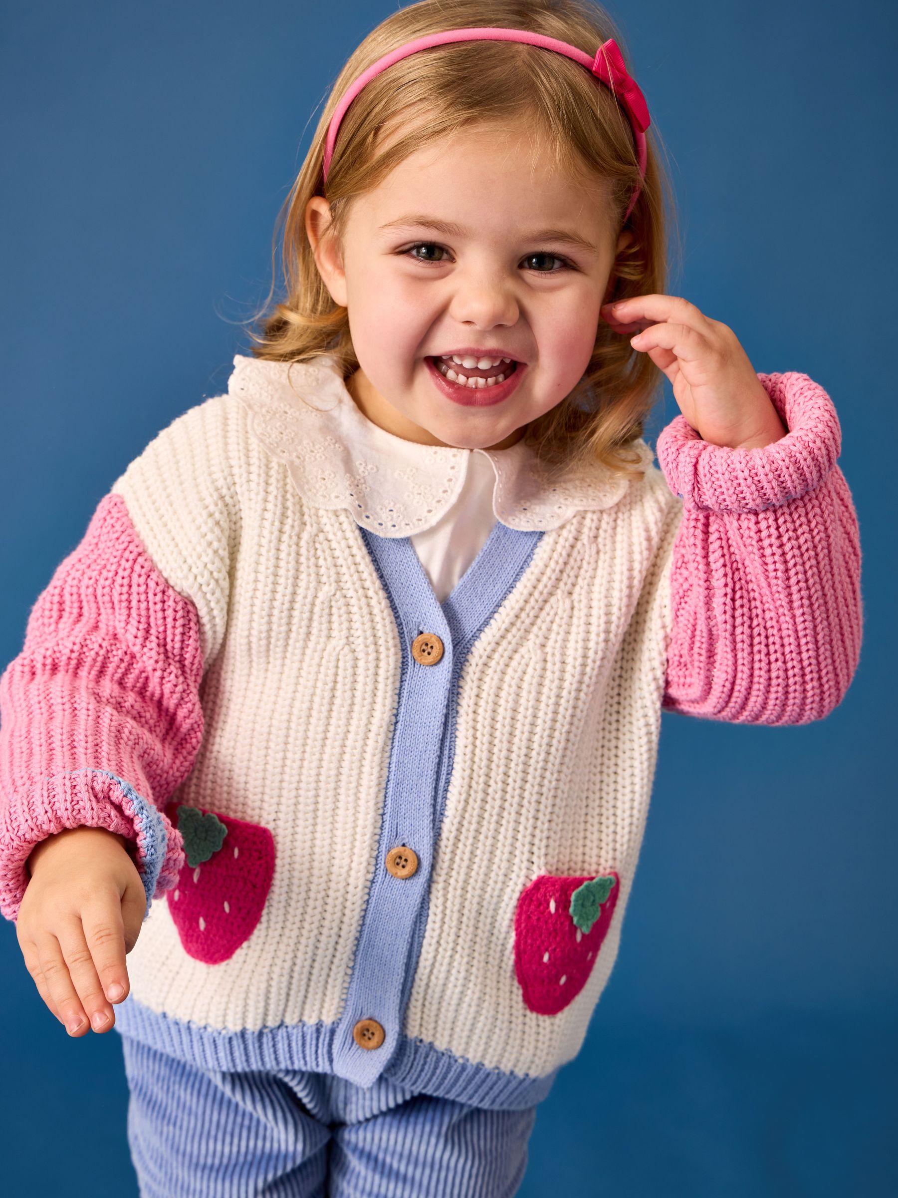 Bright Pink Crochet Strawberry Pocket Cardigan (Y07380) | $48 - $53