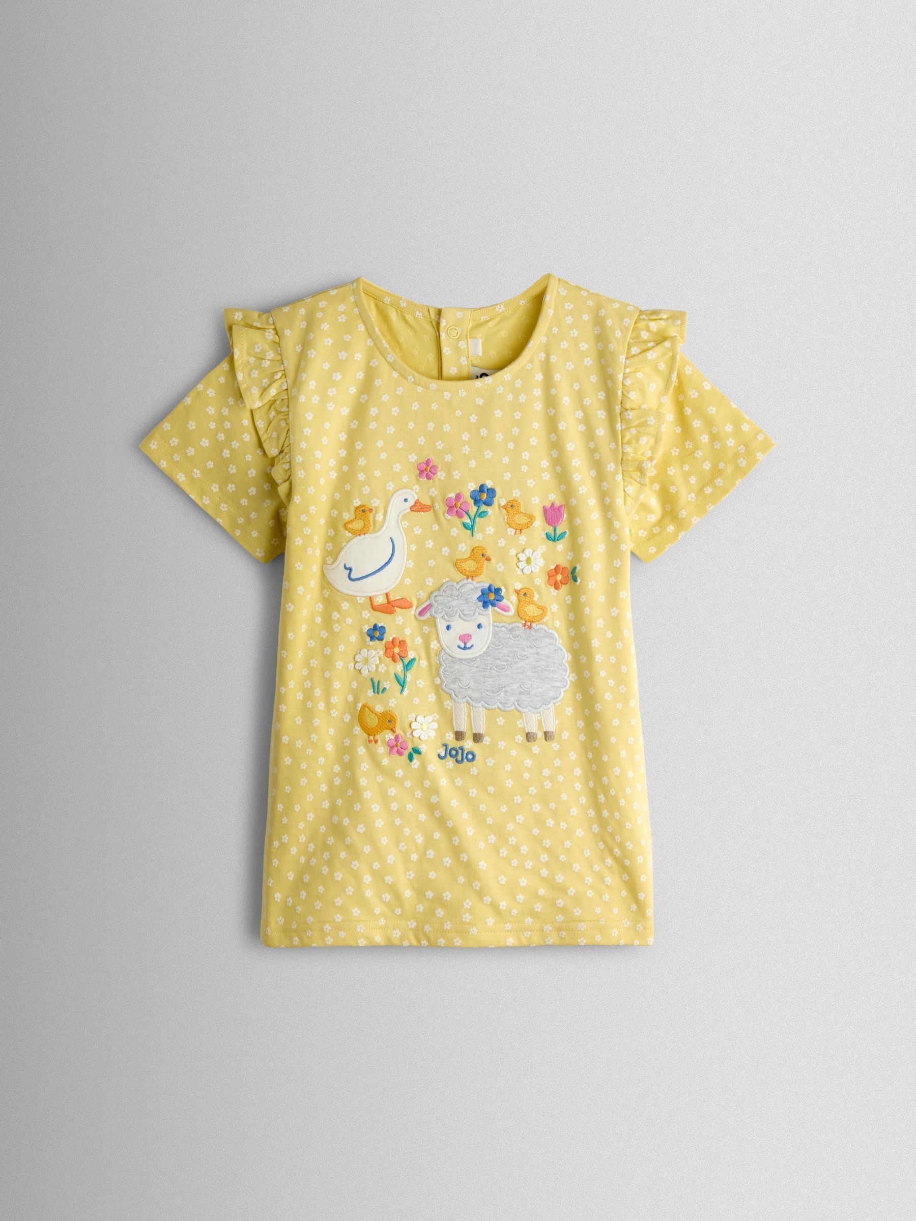 Mid Yellow Lamb Appliqué Frill Shoulder Top (Y09476) | $27 - $33