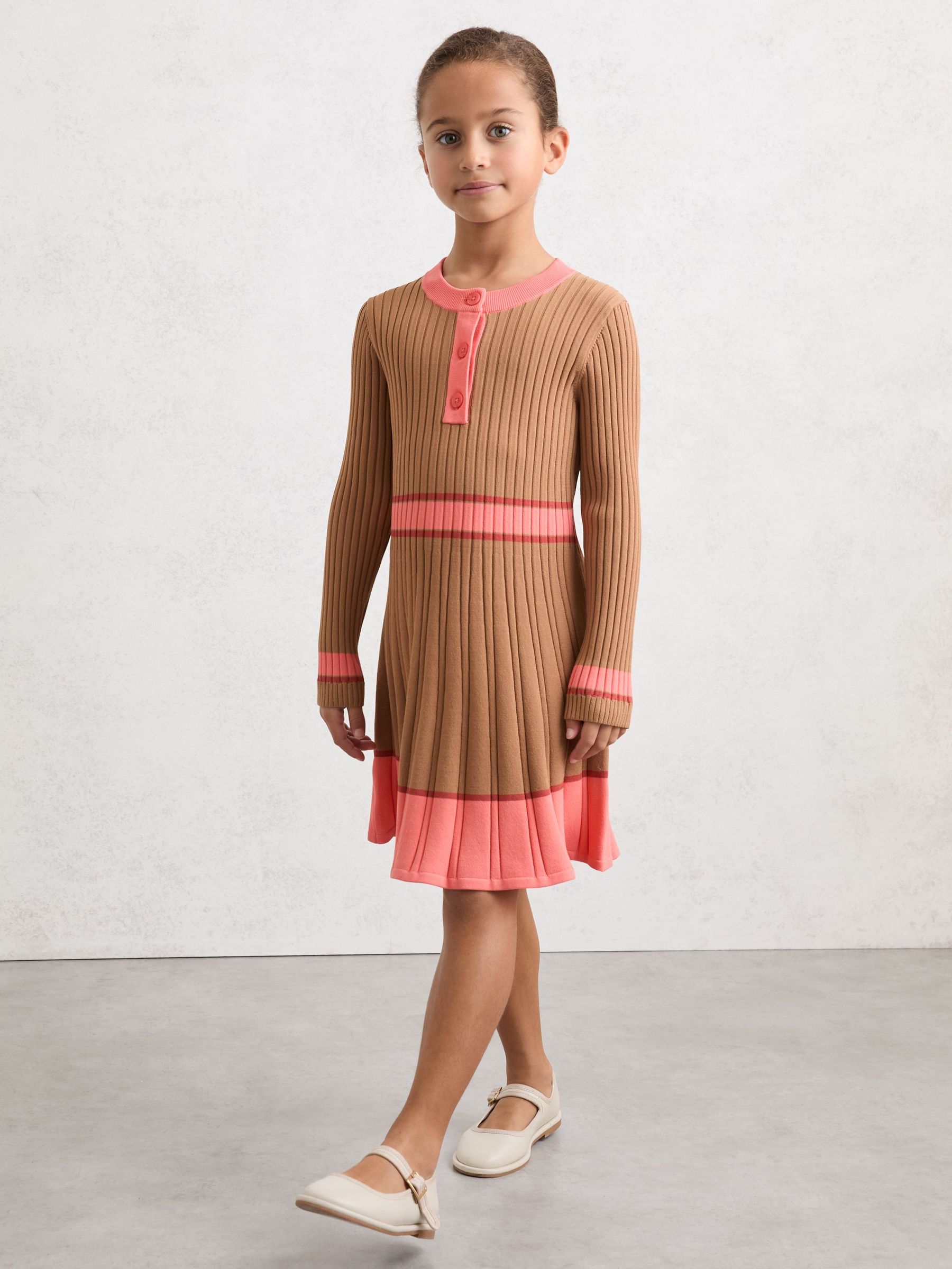 3-9 yrs Colour-Block Knitted Skater Dress in Camel (Y09730) | $115
