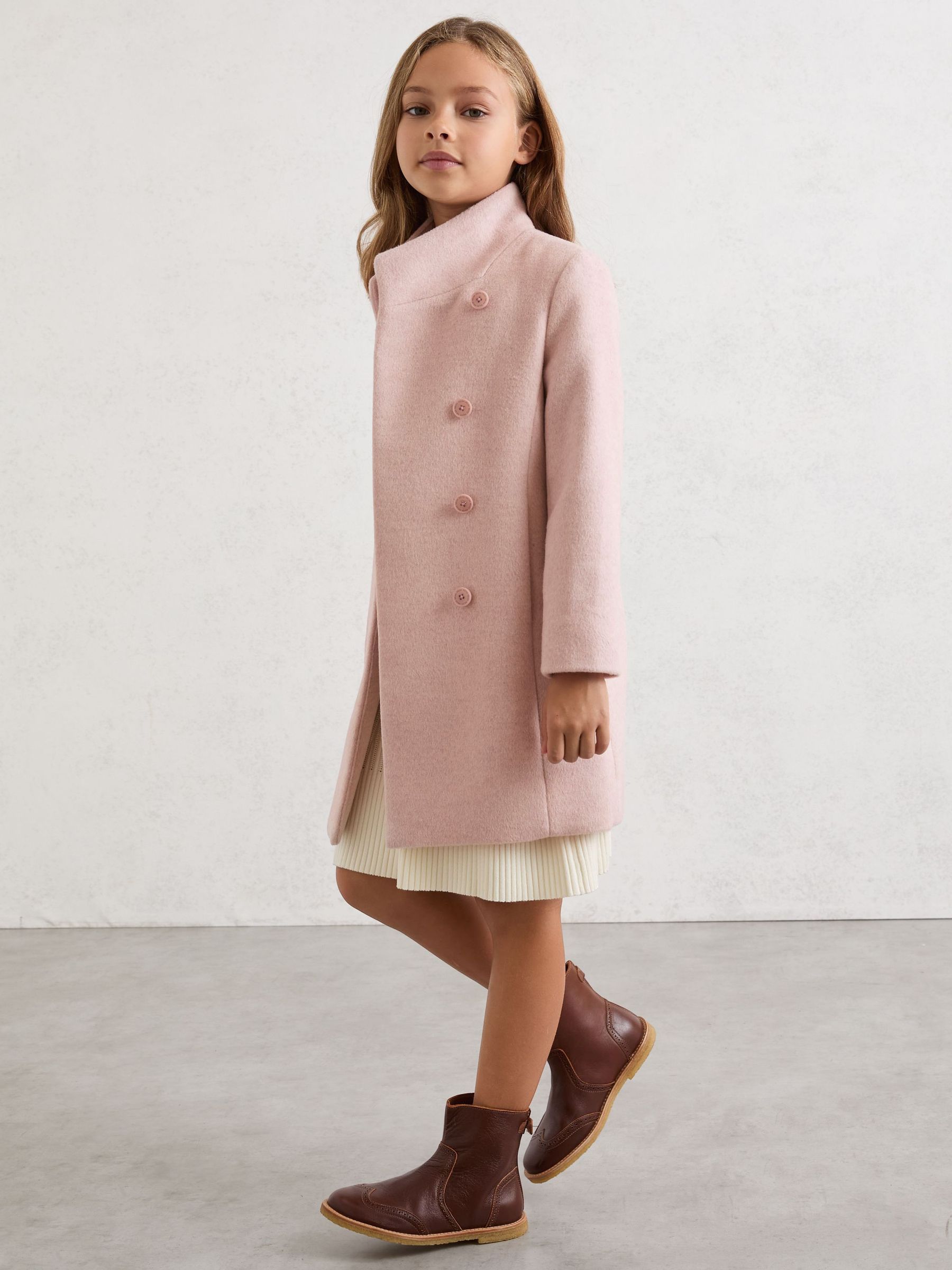 3-9 yrs Wool-Blend Funnel-Neck Coat in Pink (Y09750) | $190