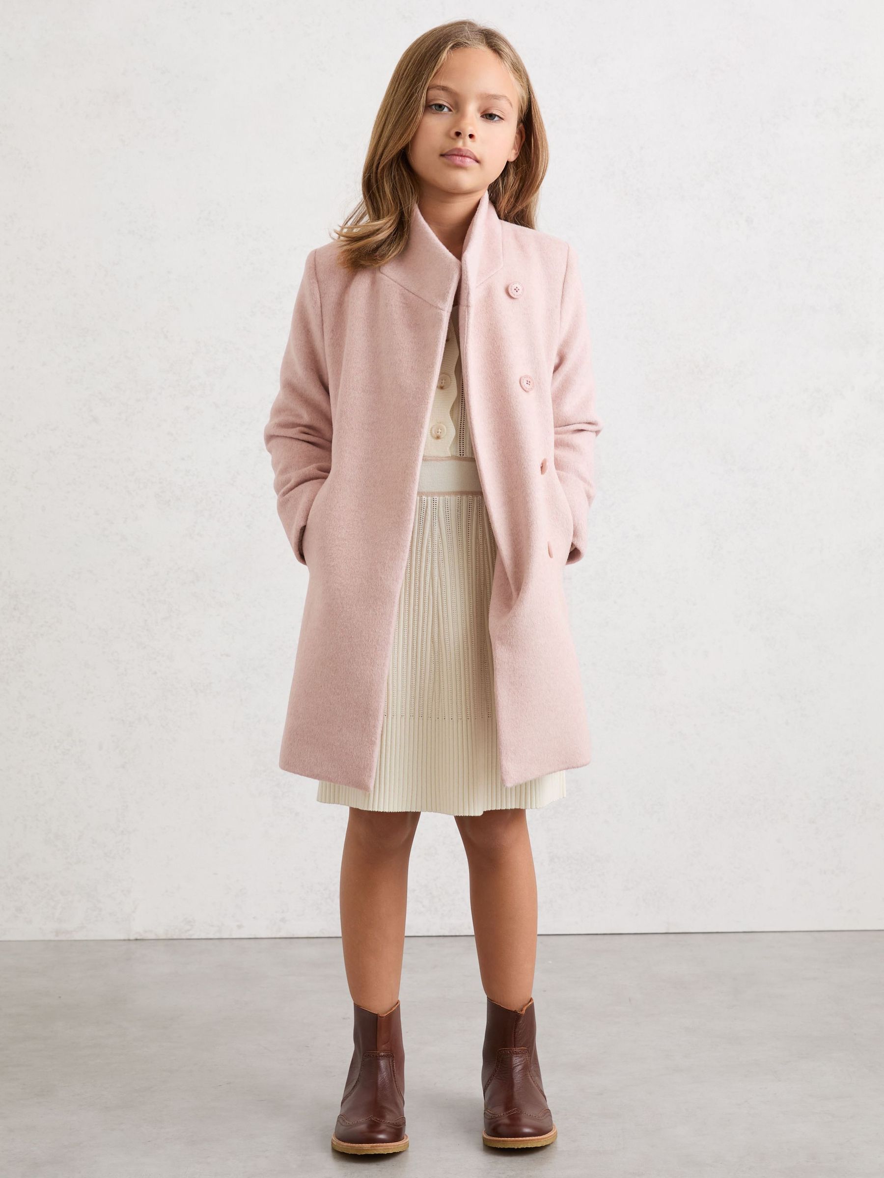 9-13 yrs Wool-Blend Funnel-Neck Coat in Pink (Y09762) | $195