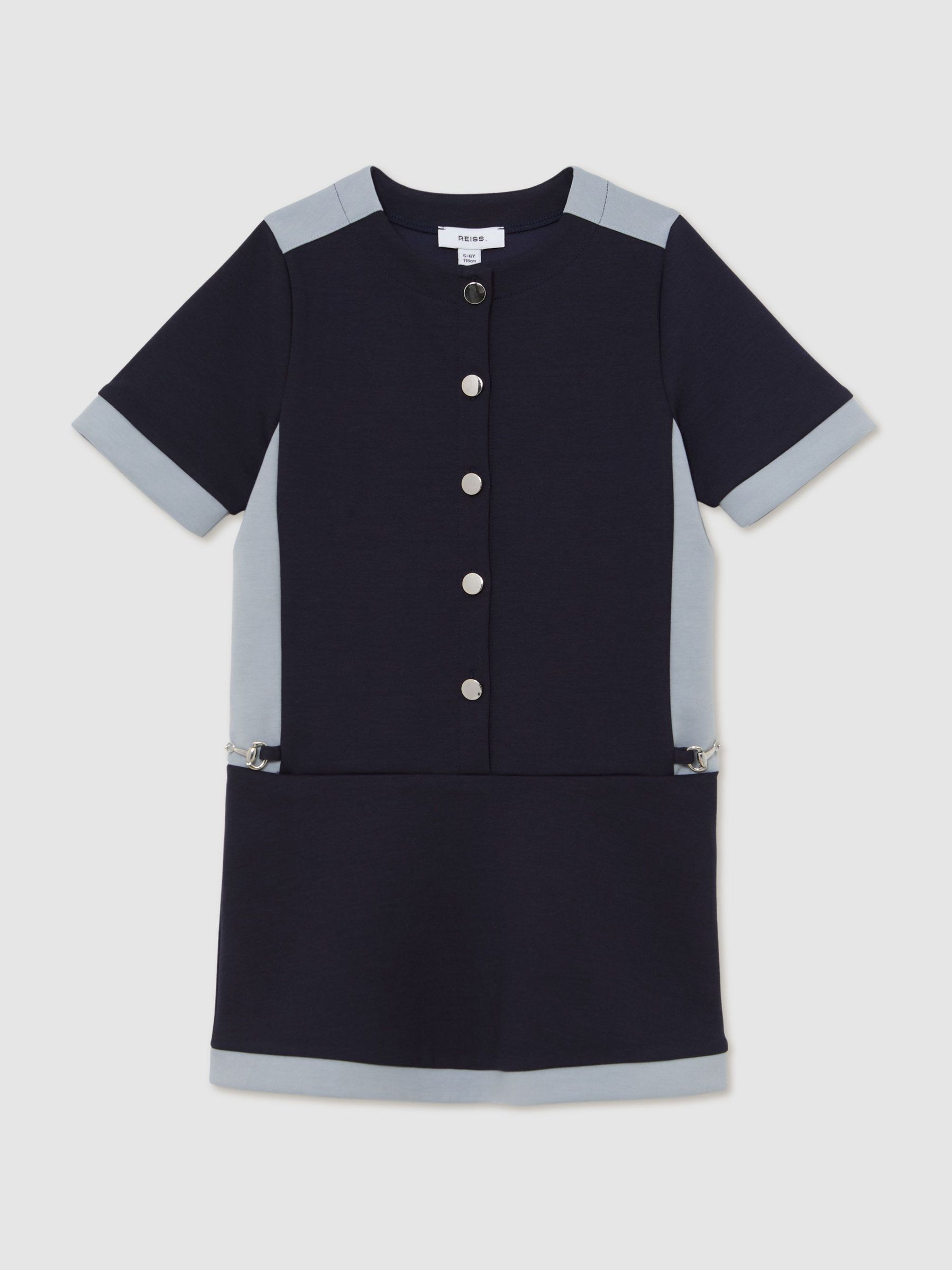 13-14 yrs Premium Interlock Colour-Block Button Dress in Navy (Y12393) | $125