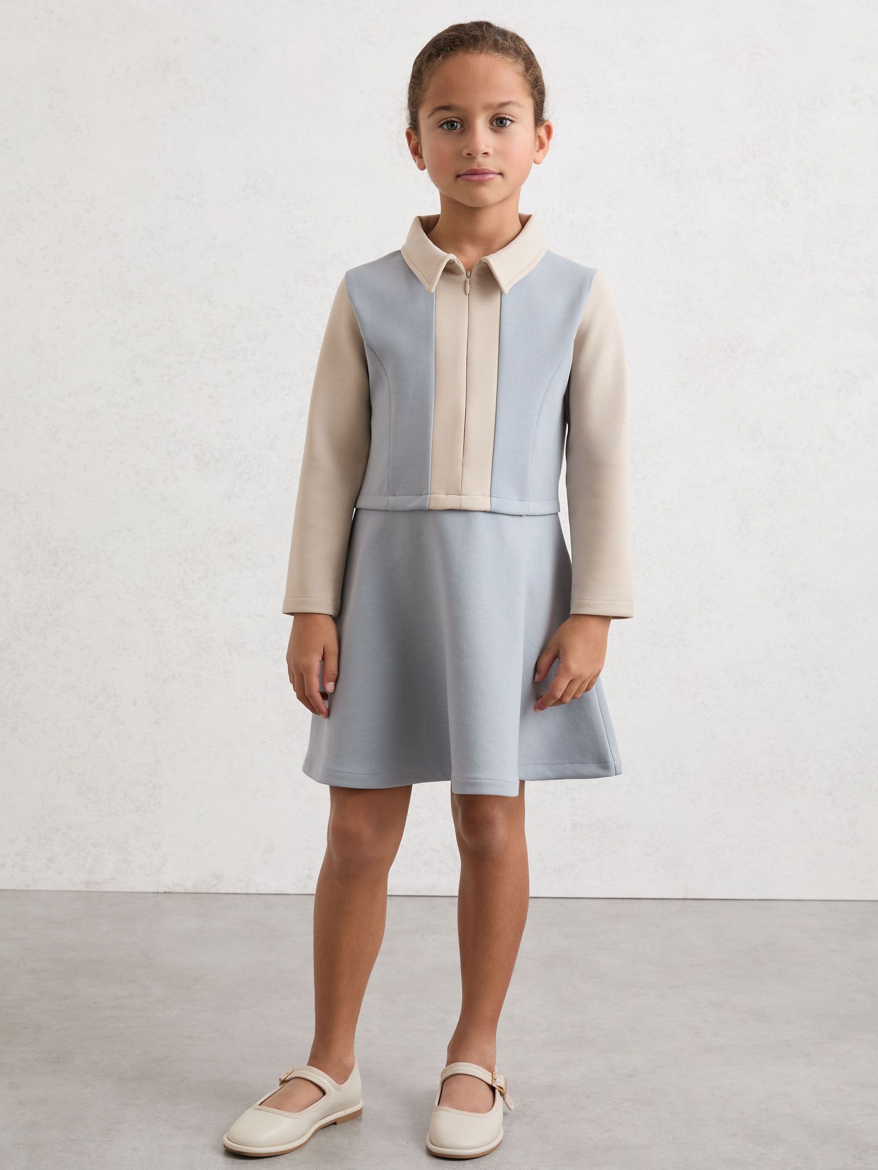 3-9 yrs Premium Interlock Colour-Block Dress in Pale Blue (Y12396) | $100