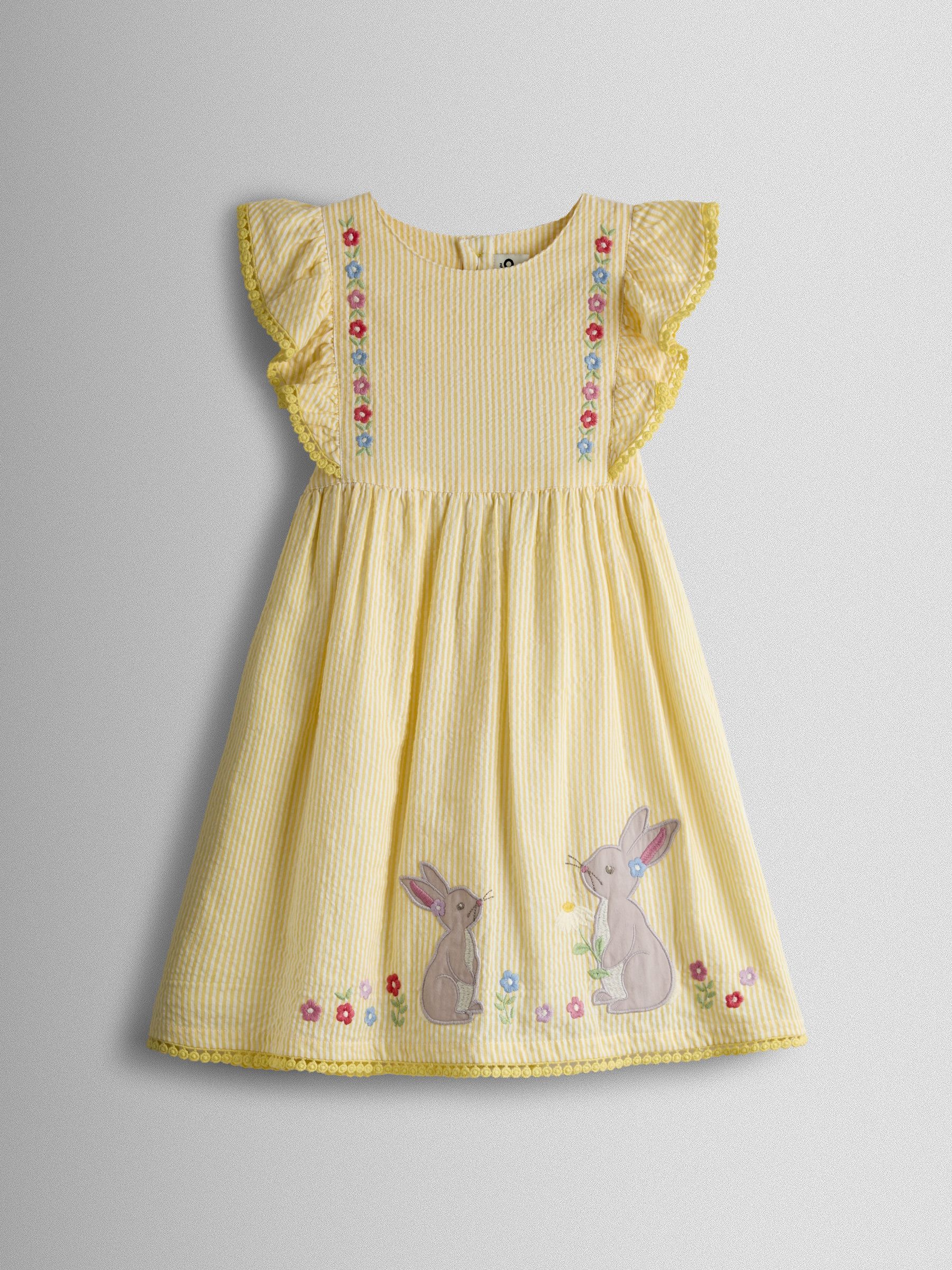 Yellow Bunny Appliqué Frill Shoulder Embroidered Dress (Y13993) | $43 - $48