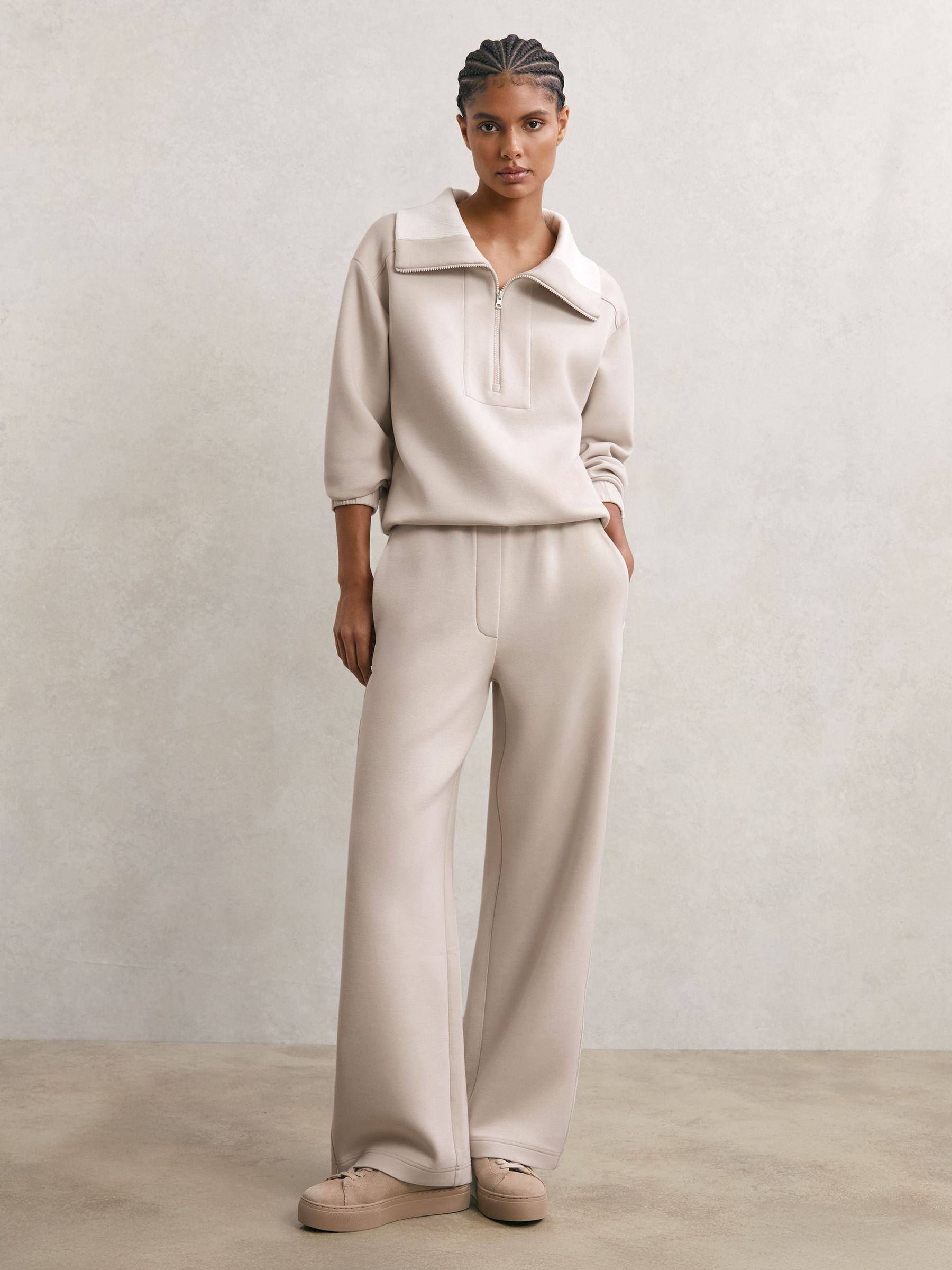 Premium Interlock Wide-Leg Joggers in Stone (Y14420) | $240