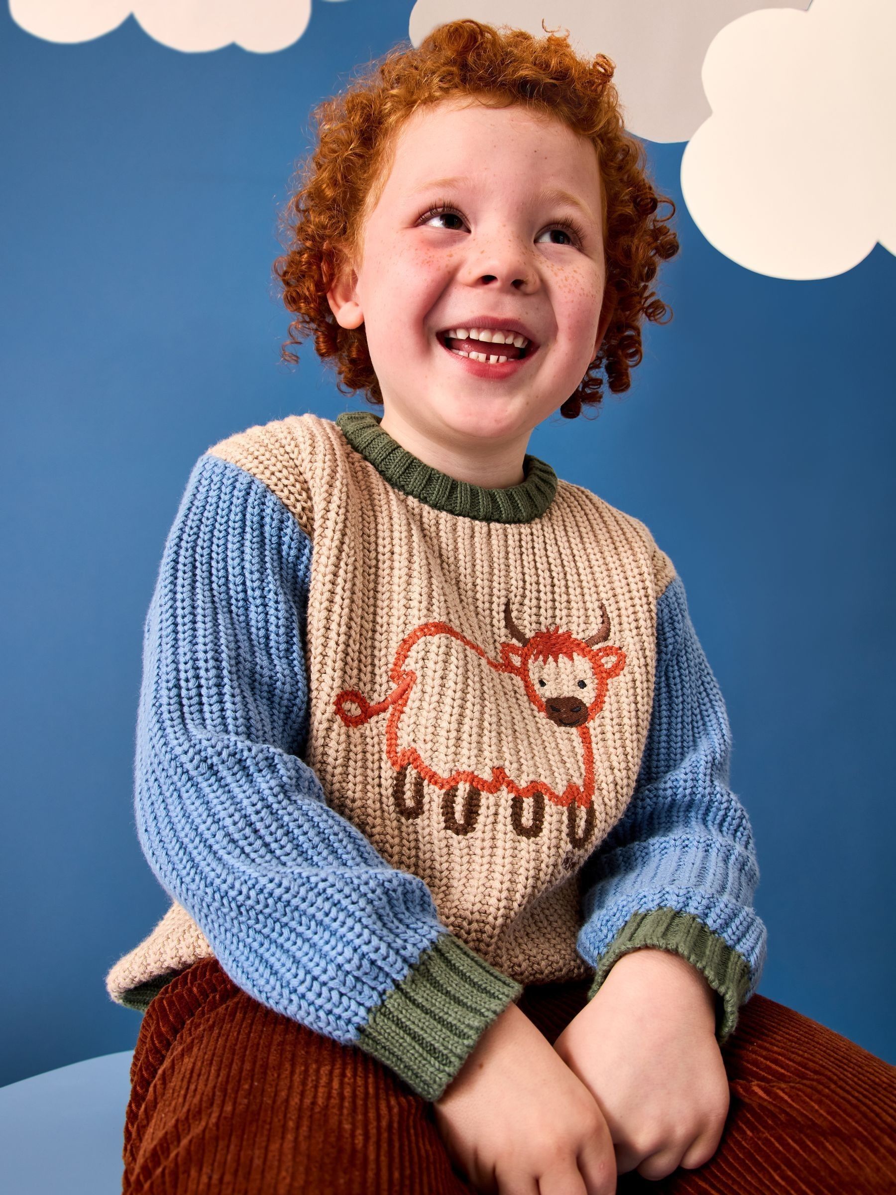 Natural Highland Cow Embroidered Tractor Jumper (Y17928) | $45 - $48