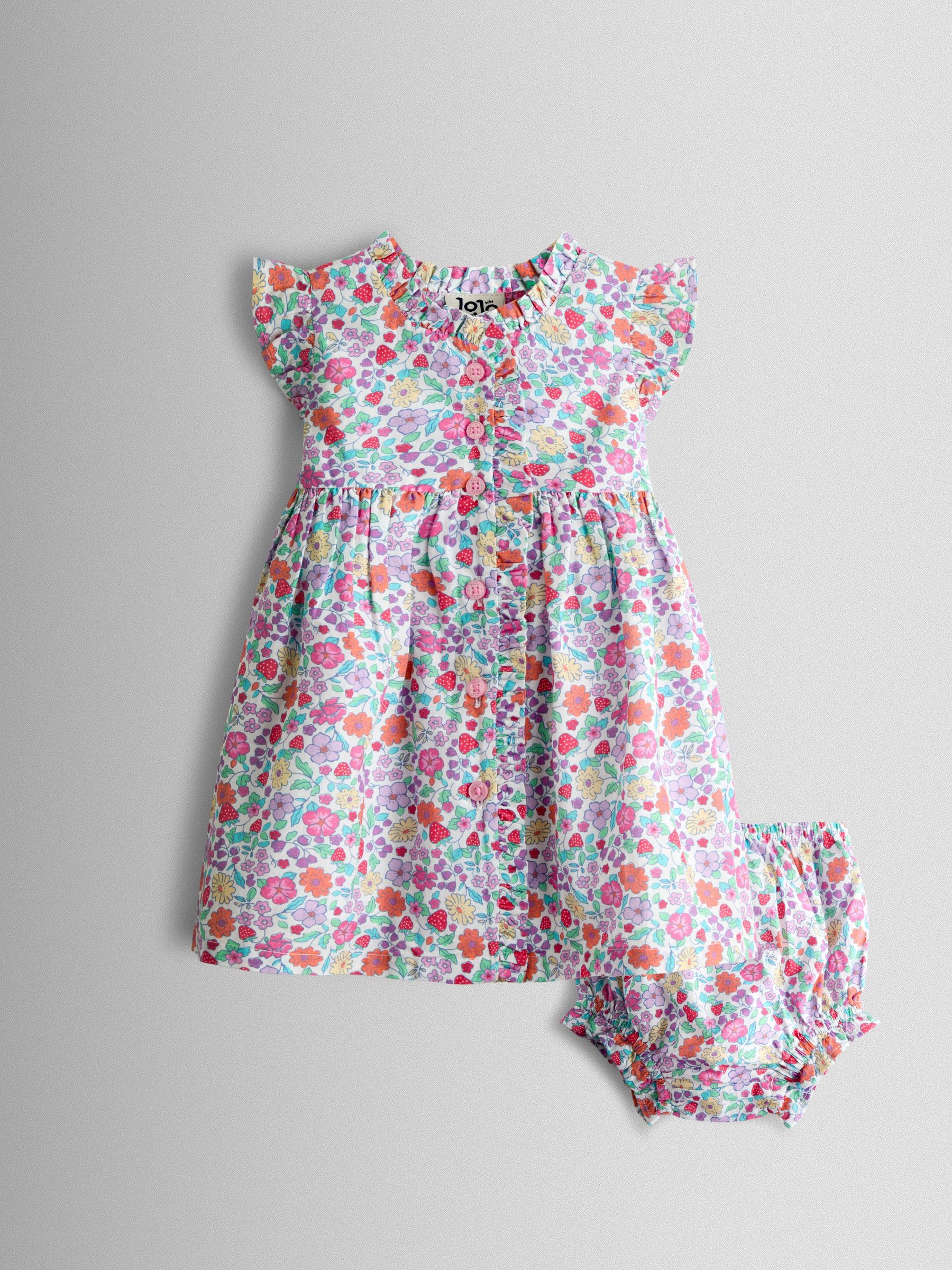 Pink Strawberry Floral Frill Shoulder Button Through Baby Dress (Y17936) | $39 - $41