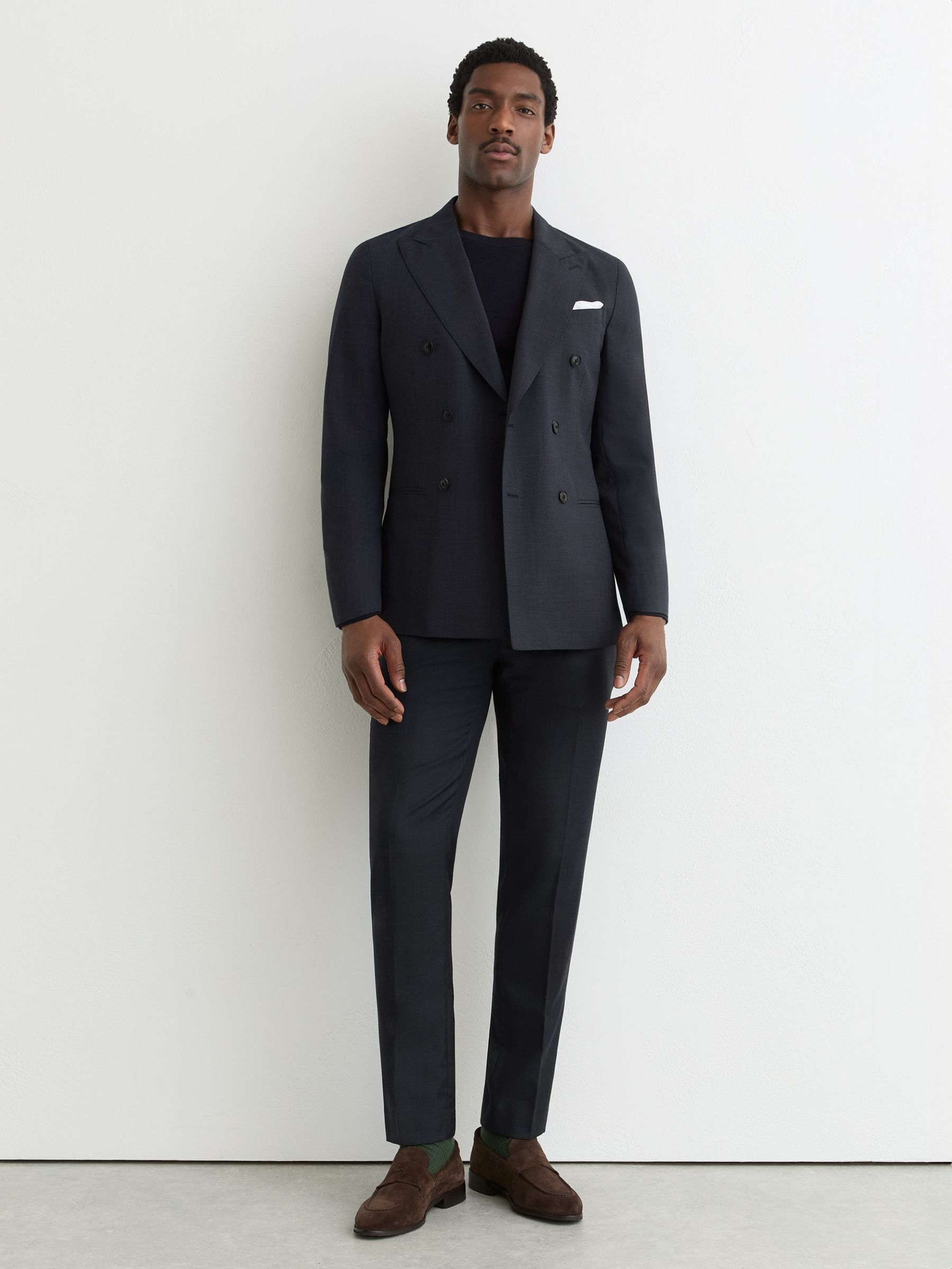 Wool-Blend Check Suit Trousers Tailored-Fit in Navy (Y20896) | 860 zł