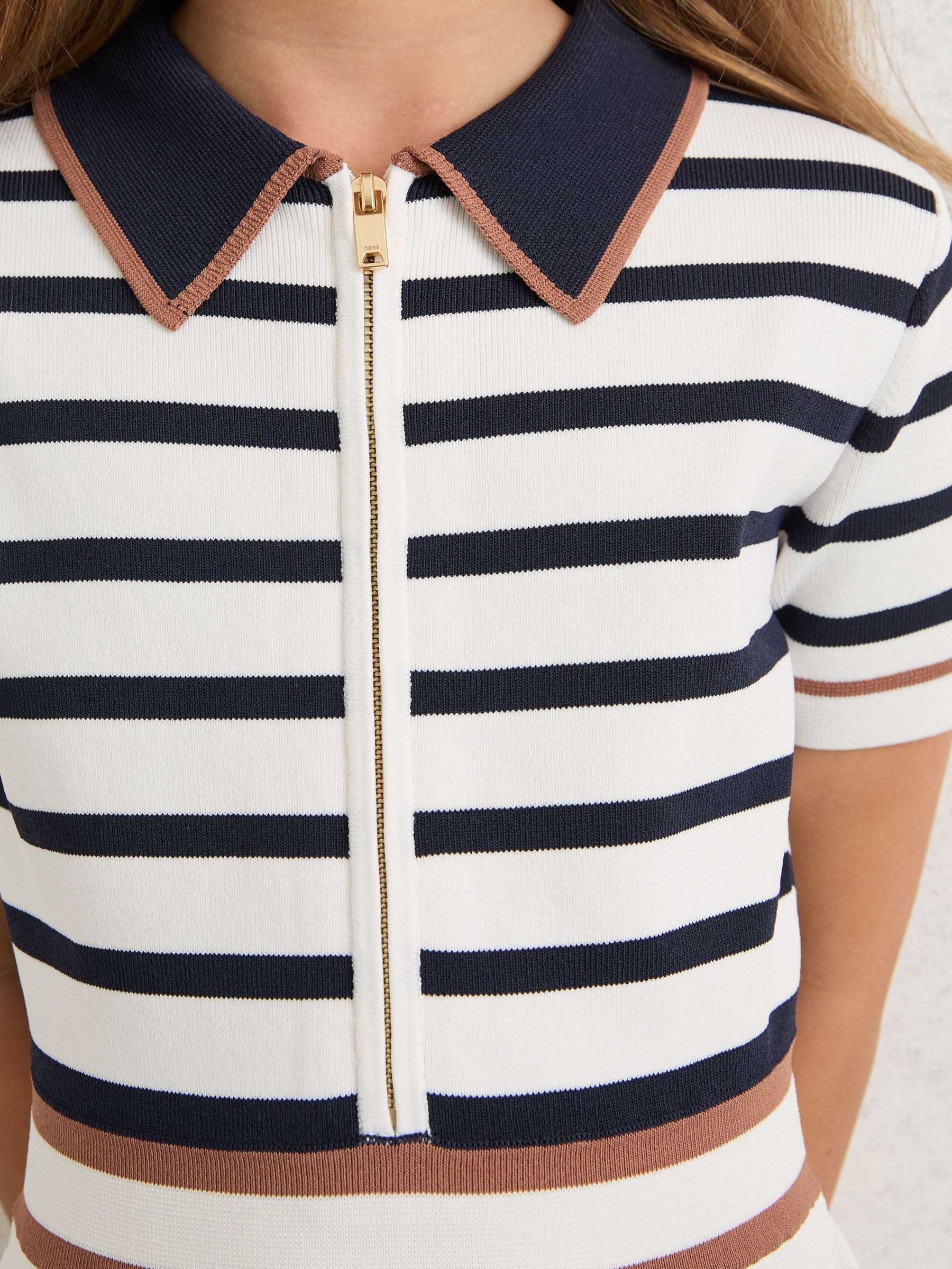 9-13 yrs Cotton Collared Stripe Knit Dress in Ivory (Y20900) | €95