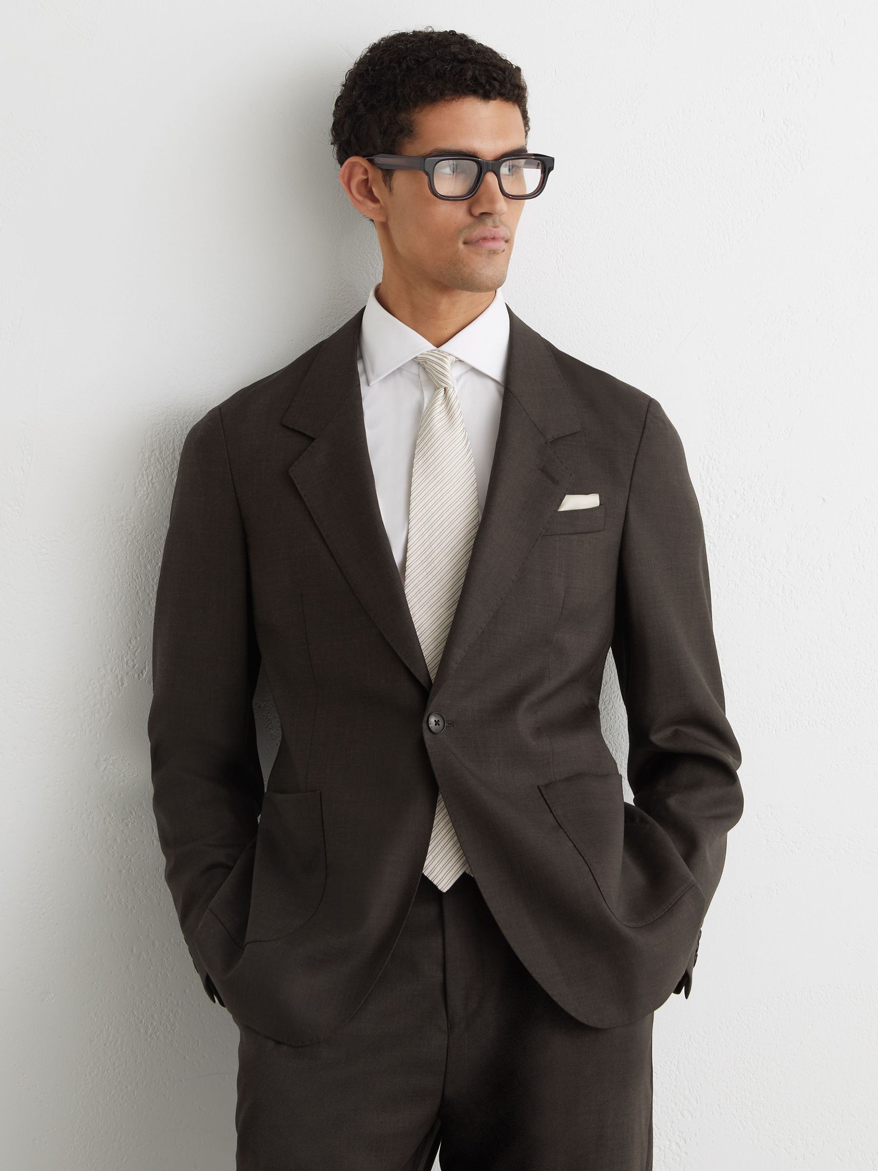 Wool Single-Breasted Classic-Fit Suit Jacket in Brown (Y20908) | €425