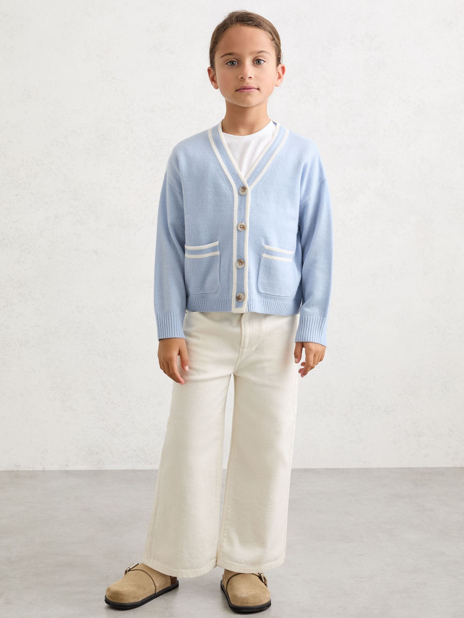 3-9 yrs Wool-Blend Tipped Cardigan with Cashmere in Pale Blue (Y20918) | € 55