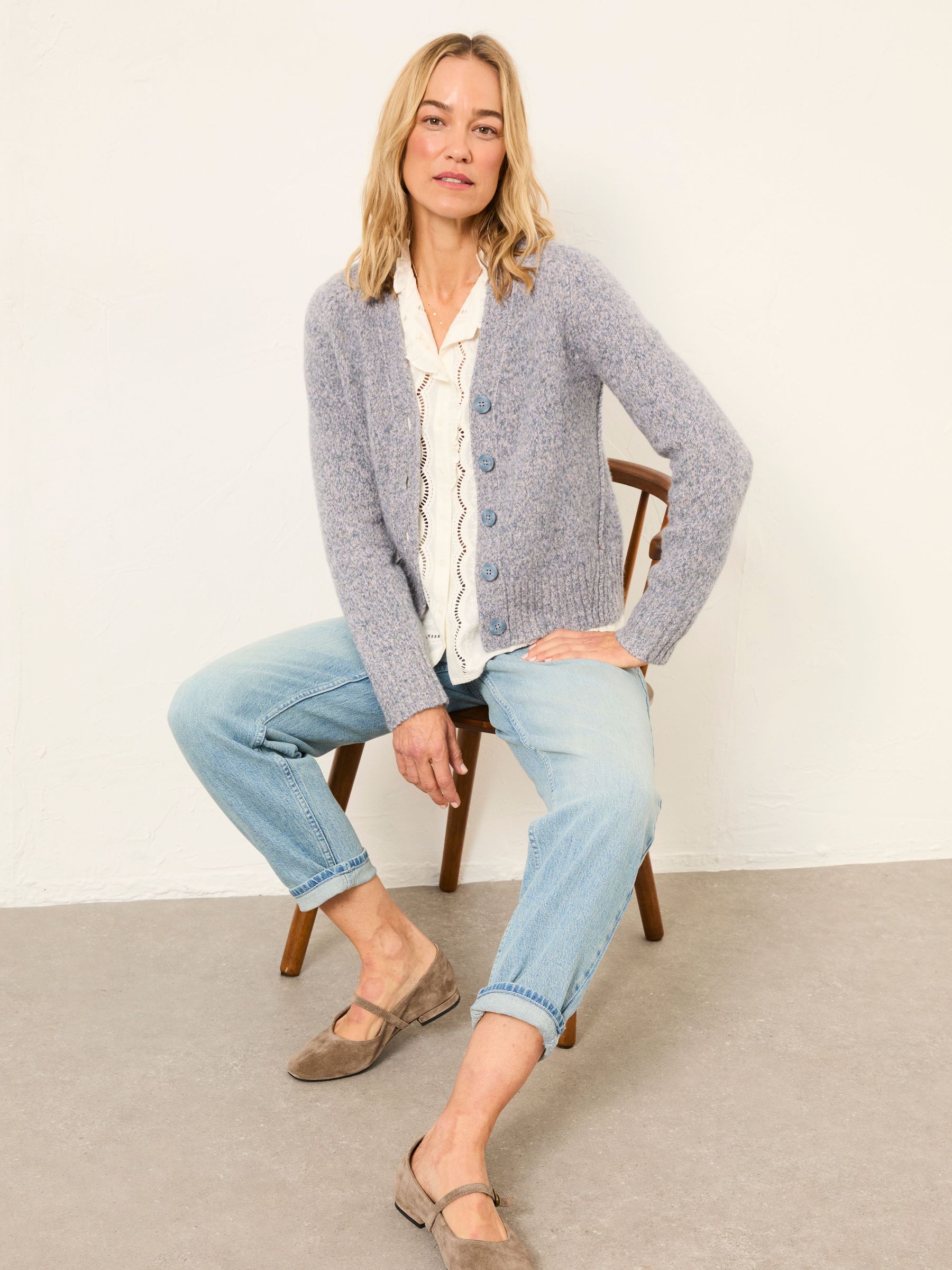 Florrie Blue Fleck Knitted Cardigan (Y23124) | $99