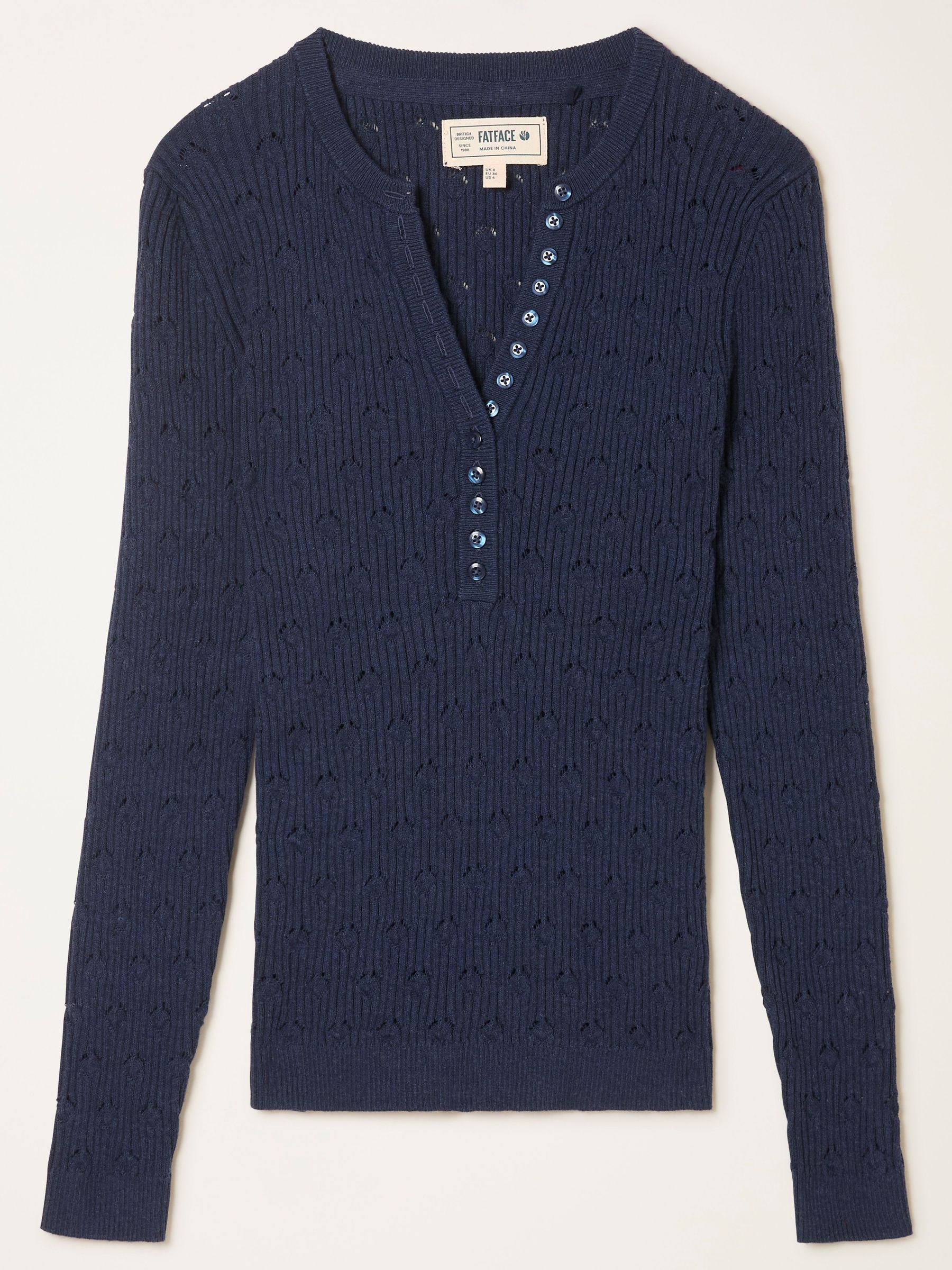 Lois Navy Knitted Button Front Henley (Y23194) | $80