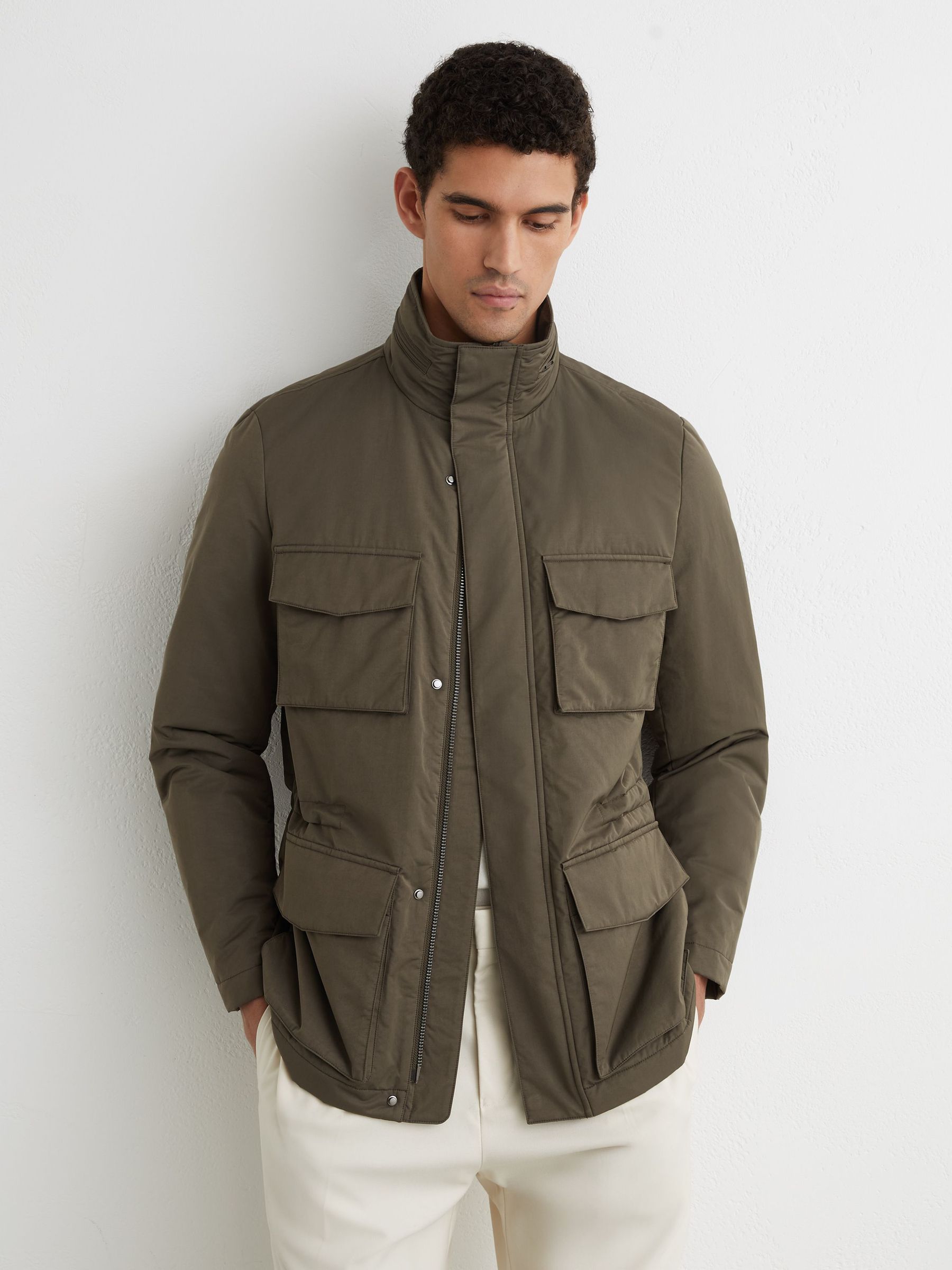 Cotton-Blend Padded Four-Pocket Jacket in Khaki Green (Y25131) | 2015 zł