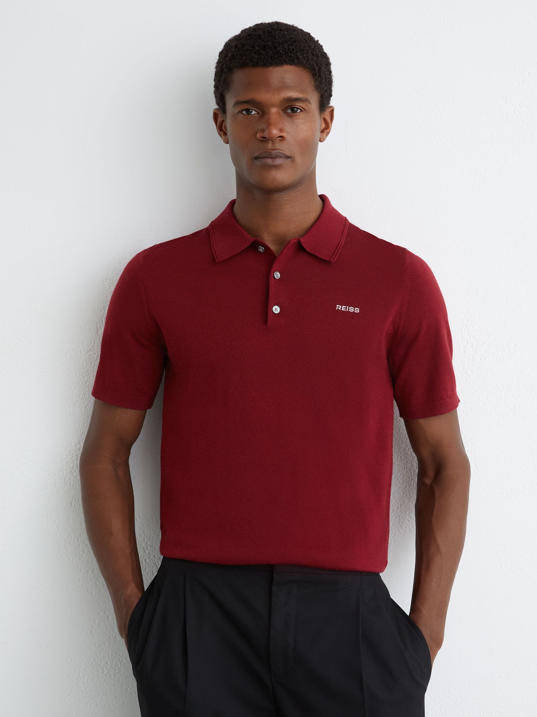 Merino Wool Logo Polo Shirt in Red (Y25133) | Kč3,000