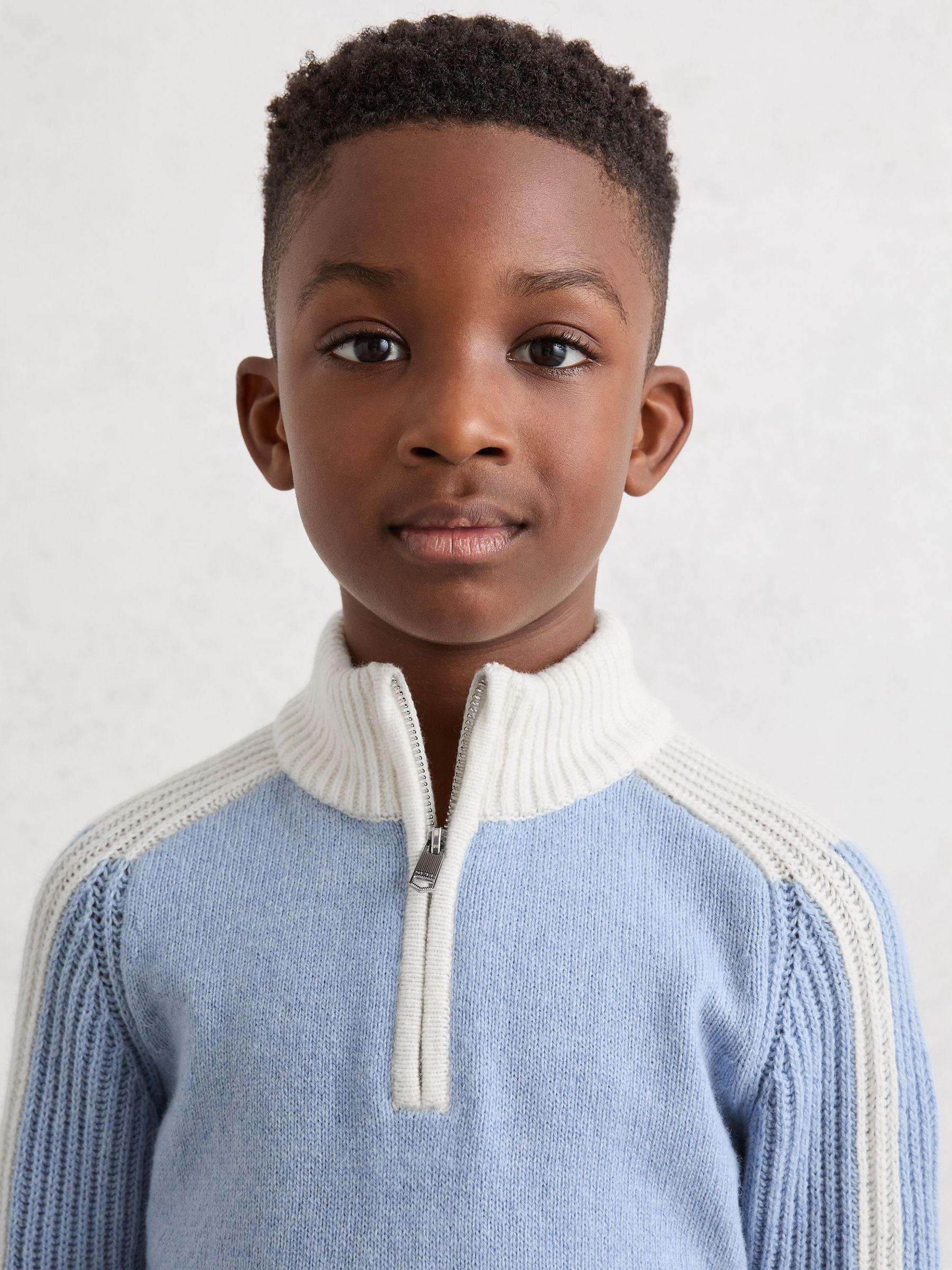 9-13 yrs Half-Zip Contrast Knitted Jumper with Wool in Mist Blue (Y25138) | $75
