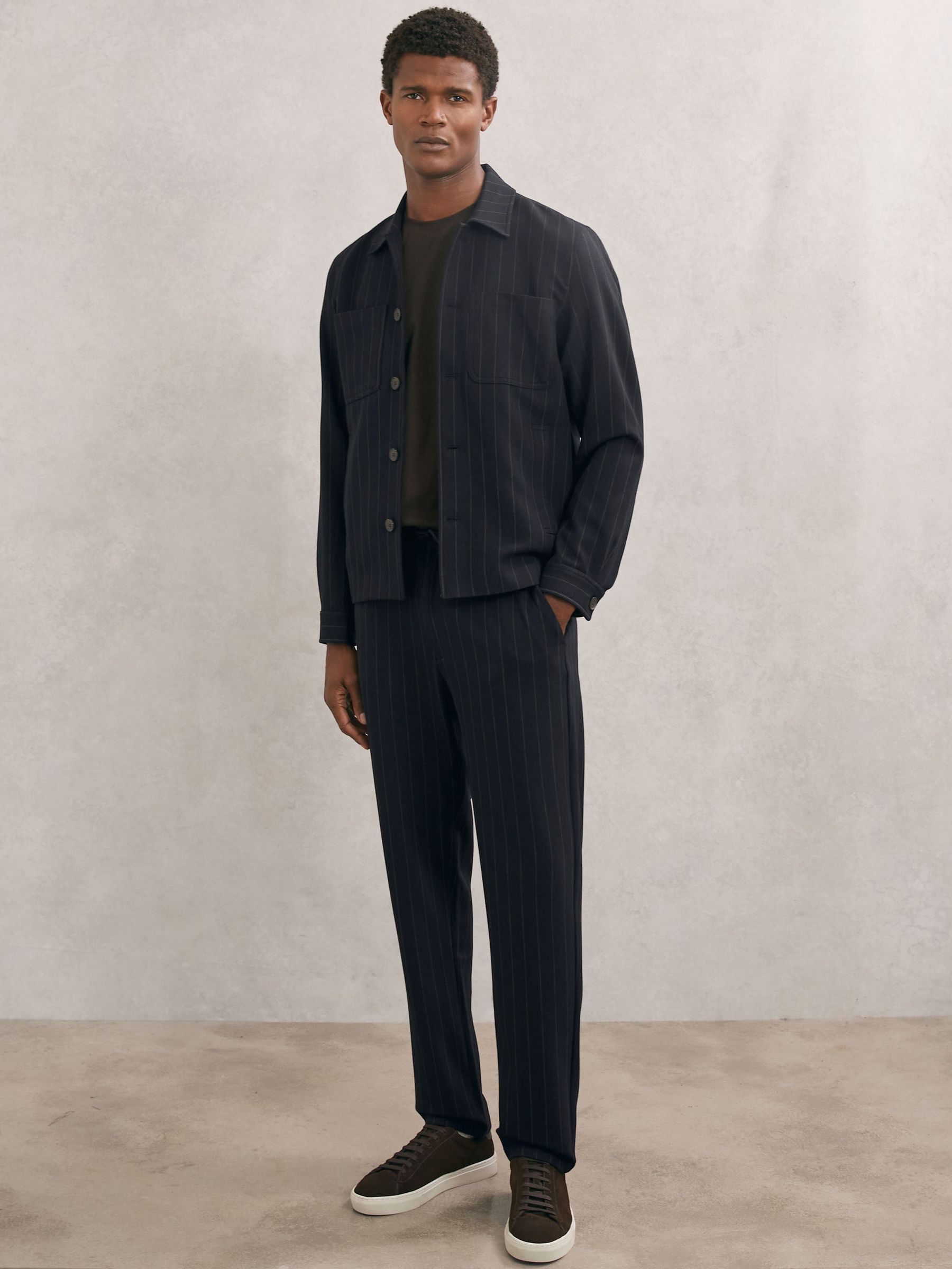 Les Deux Como Tapered Pinstripe Pant in Dark Navy (Y25156) | $190