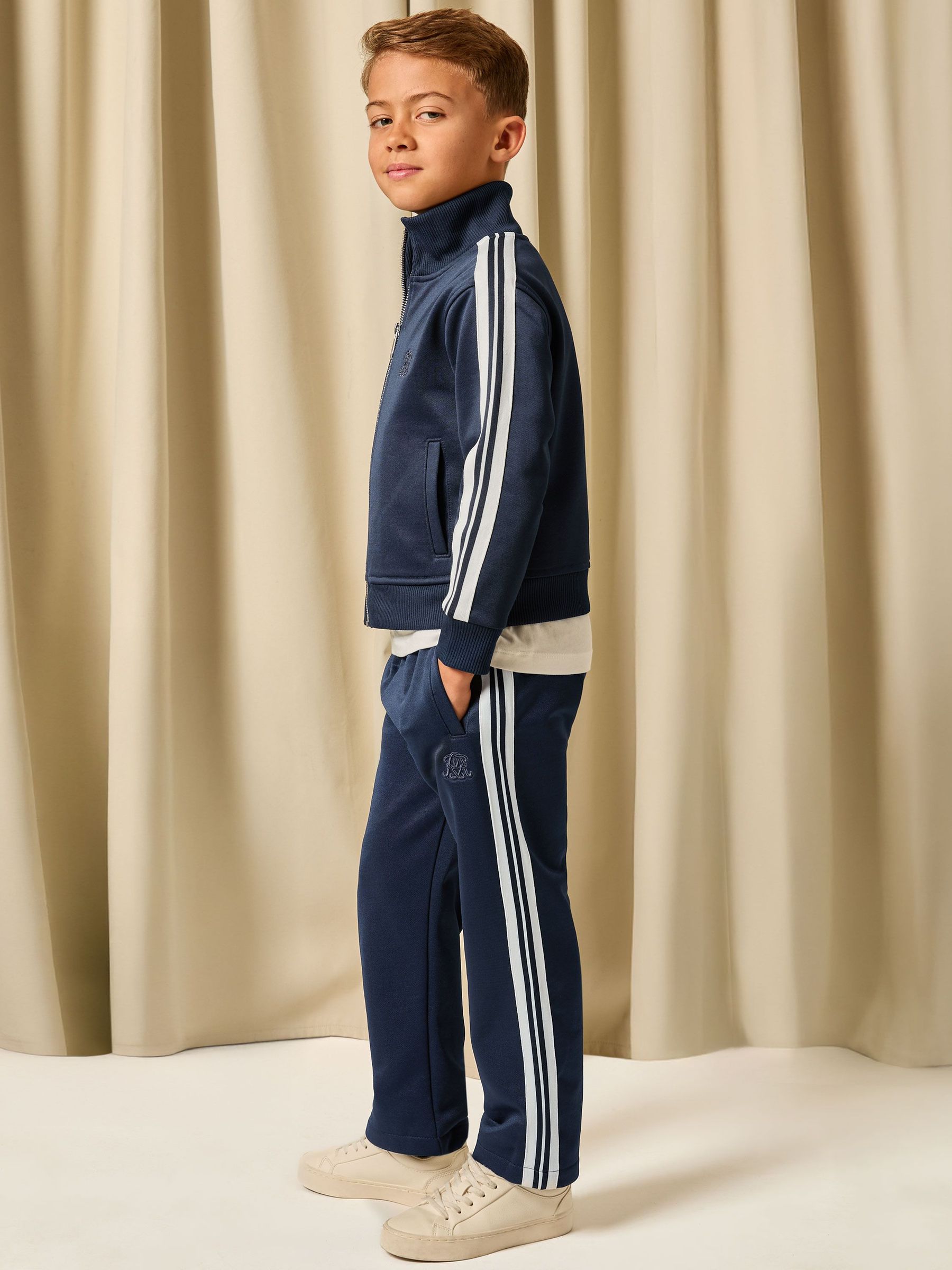 3-9 yrs Monogram Side-Stripe Joggers in Navy Blue (Y25173) | $65