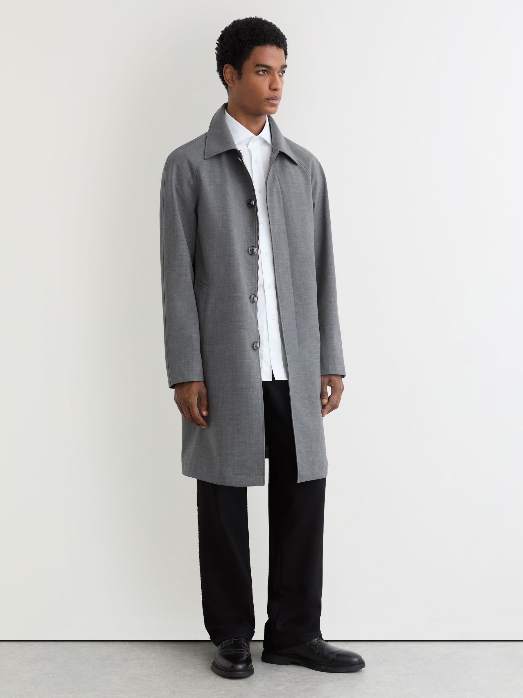 Single-Breasted Raglan Raincoat with Wool in Grey (Y26203) | €475