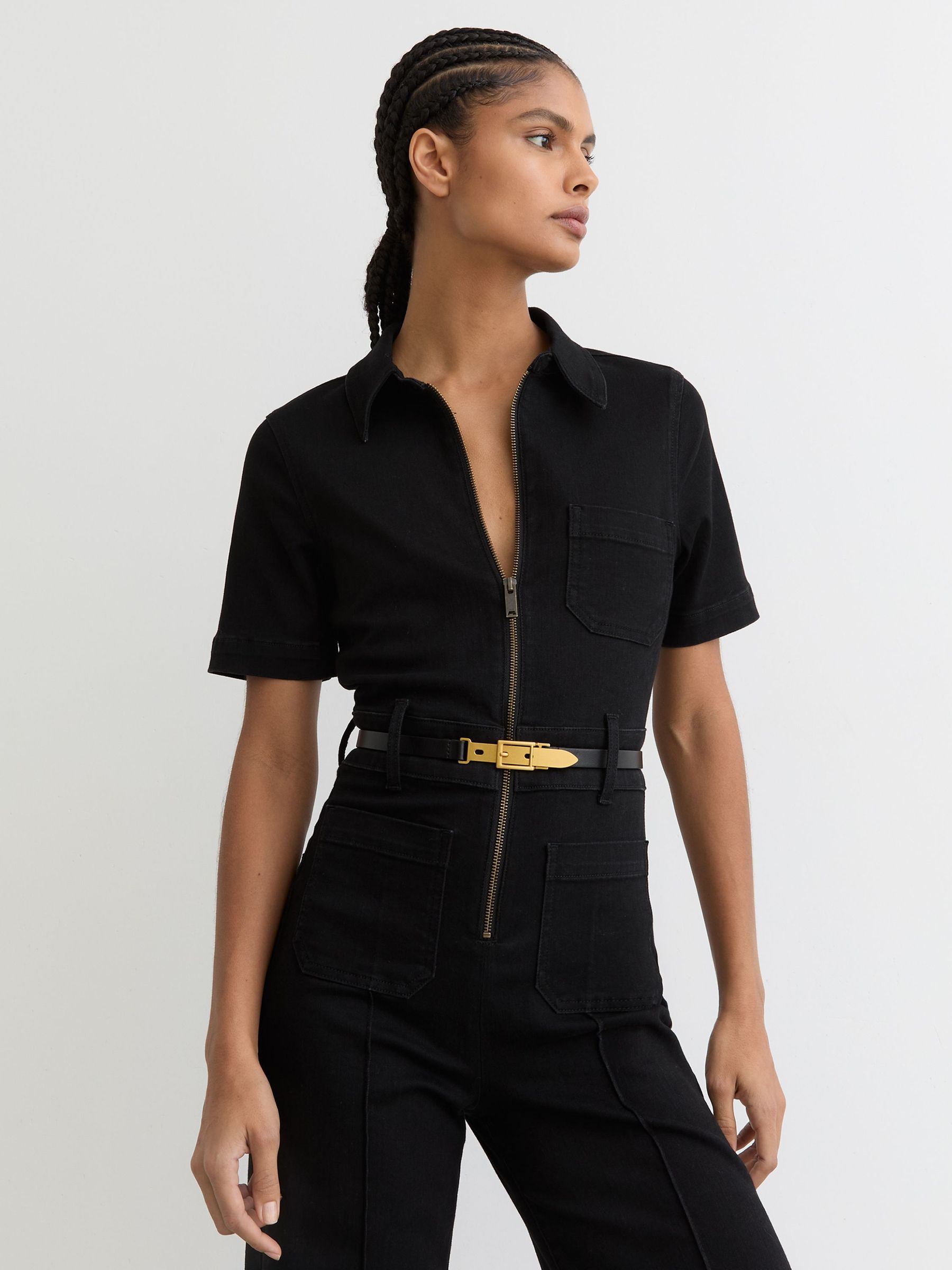 Leather Buckle-Hardware Belt in Black (Y26219) | CHF 90