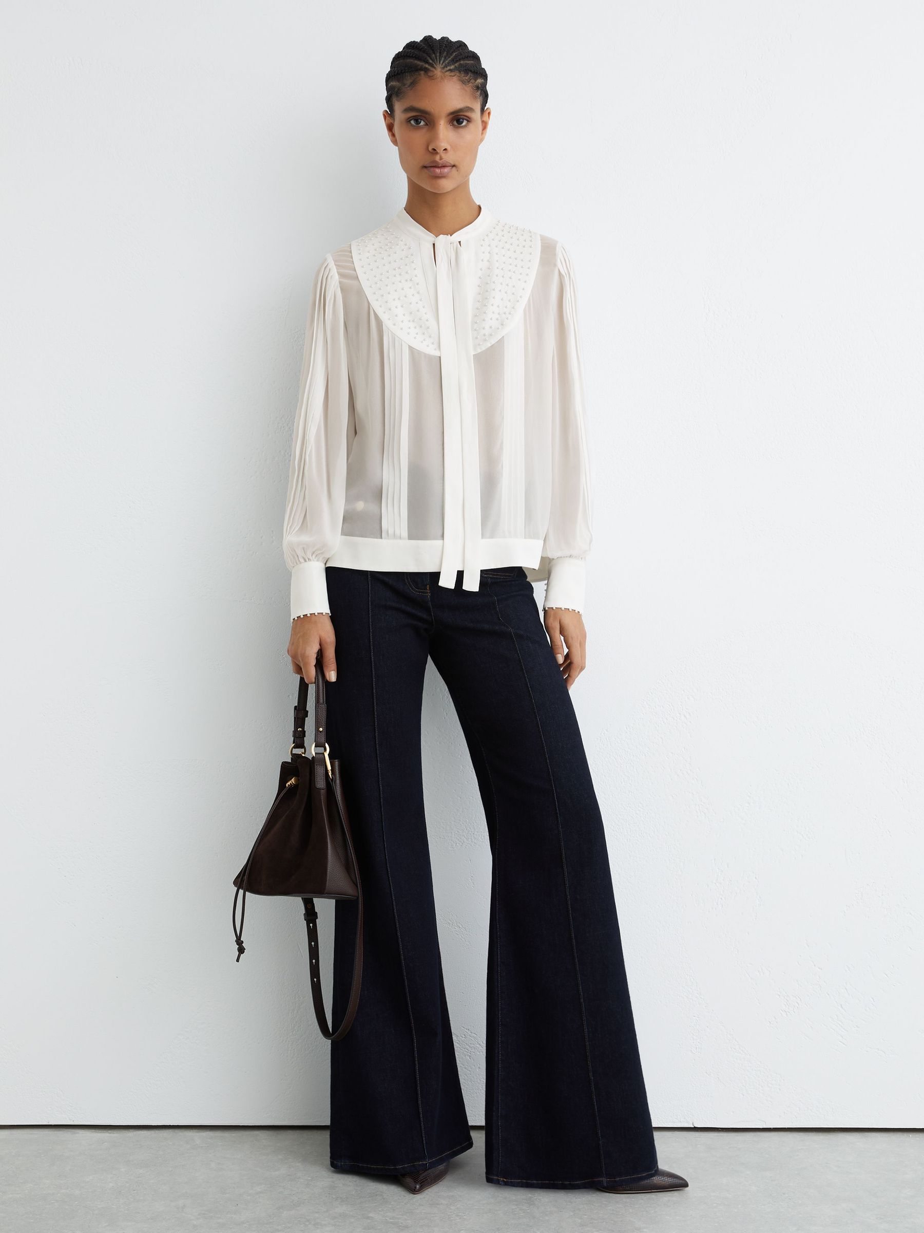 Reiss Casey Georgette Tie-Neck Beaded Blouse (Y31801) | 1٬490 ر.س.