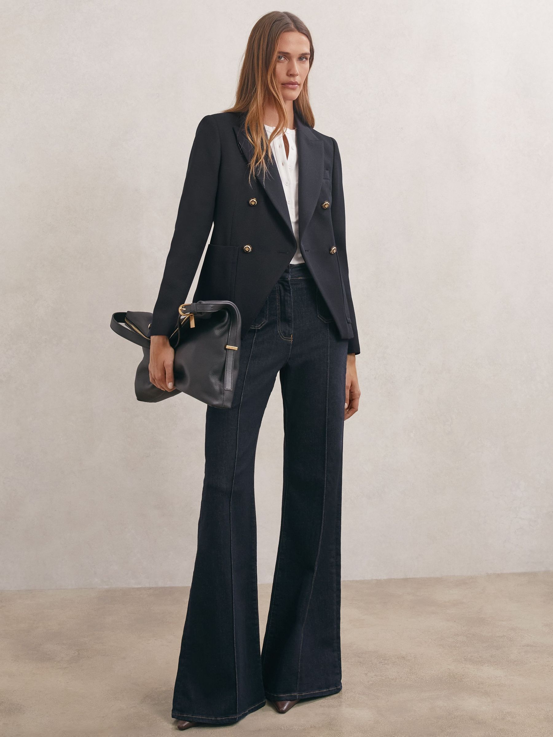 Wool-Blend Double-Breasted Blazer in Navy (Y32419) | $495