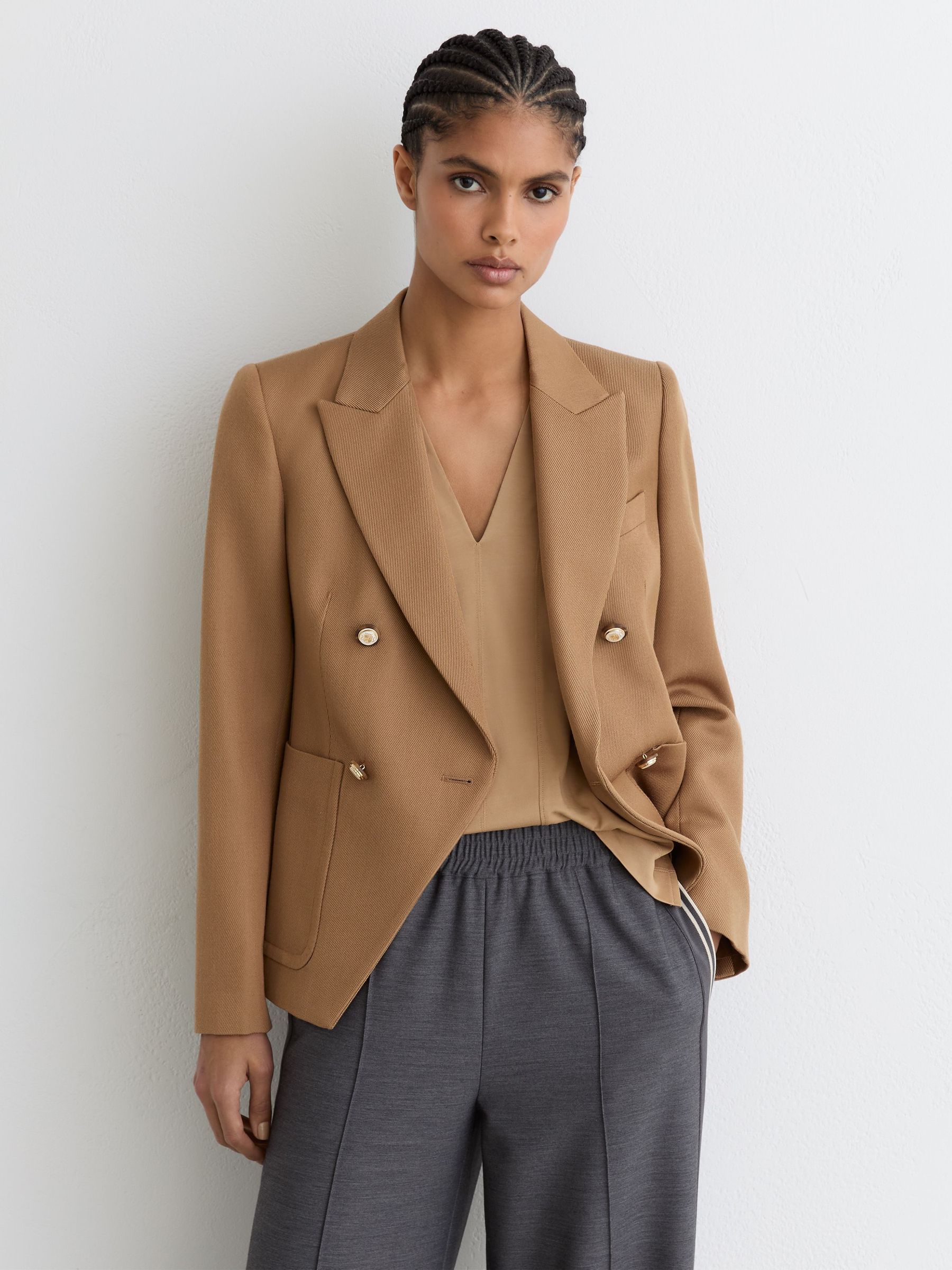 Petite Wool-Blend Double-Breasted Blazer in Camel (Y32421) | Kč10,155