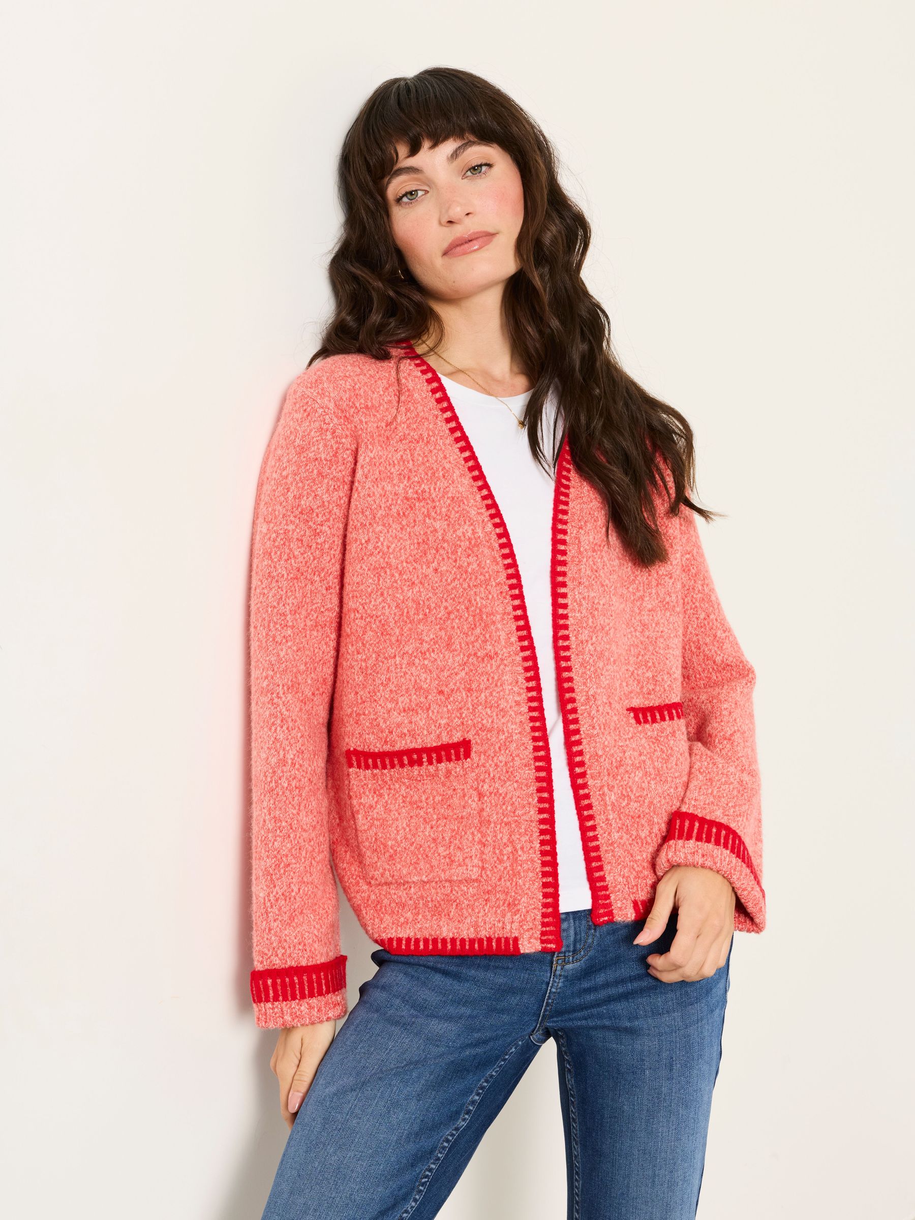 Red - Knitted Edge To Edge Cardigan