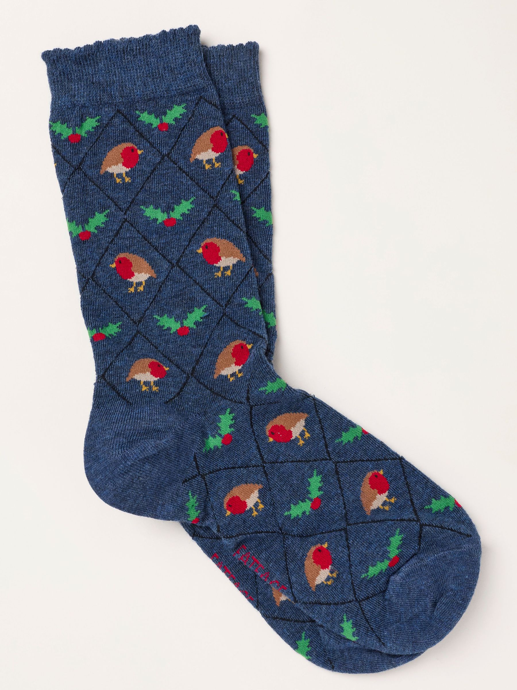 Navy - Christmas Robin Argyle Socks