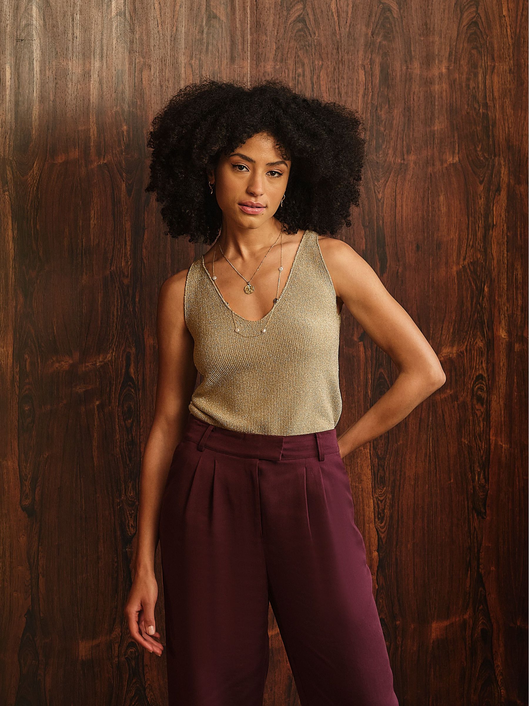 Gold Metallic - Knit Vest Top