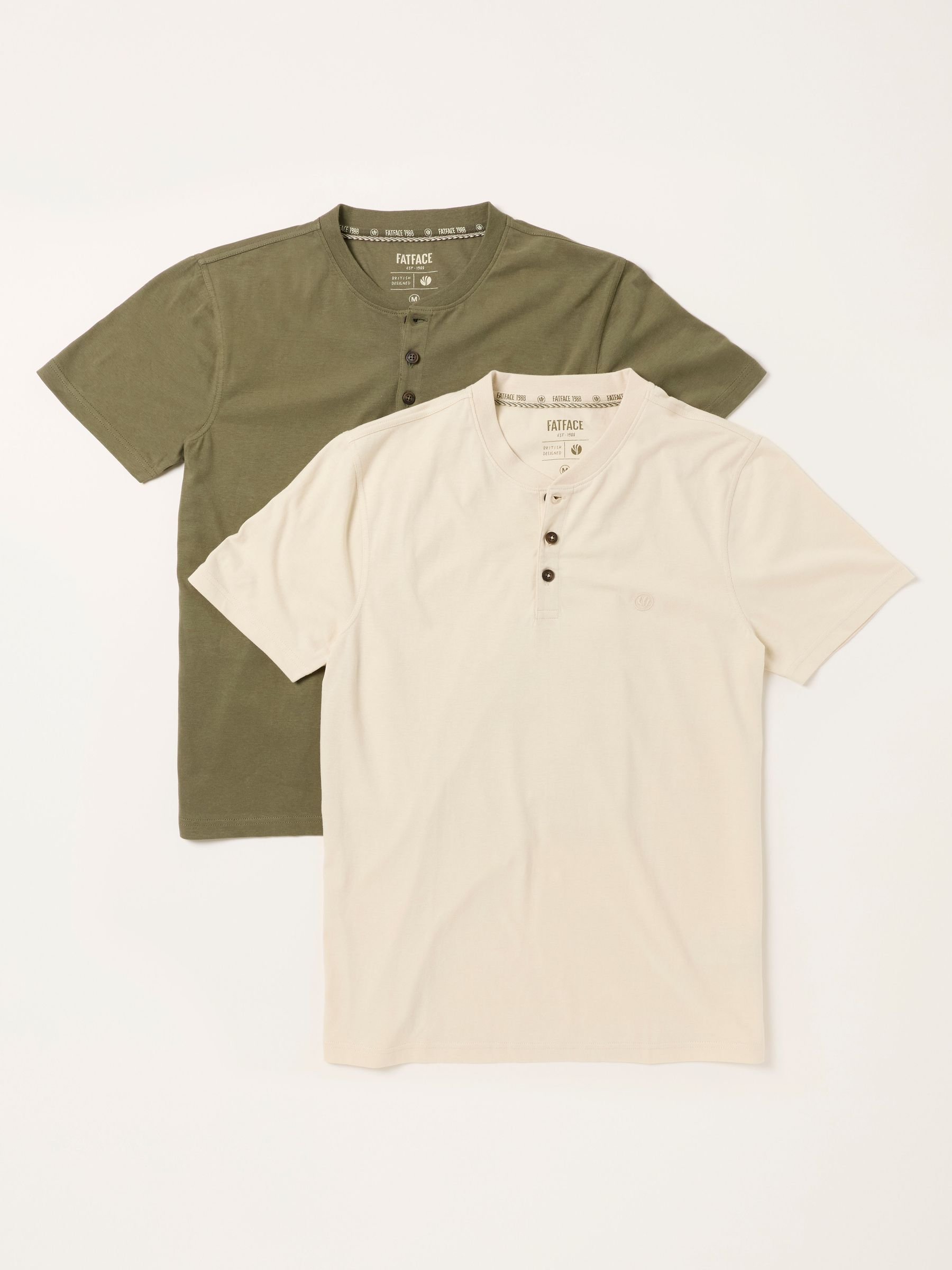 Khaki/Natural - Regular Short Sleeve Henley Top