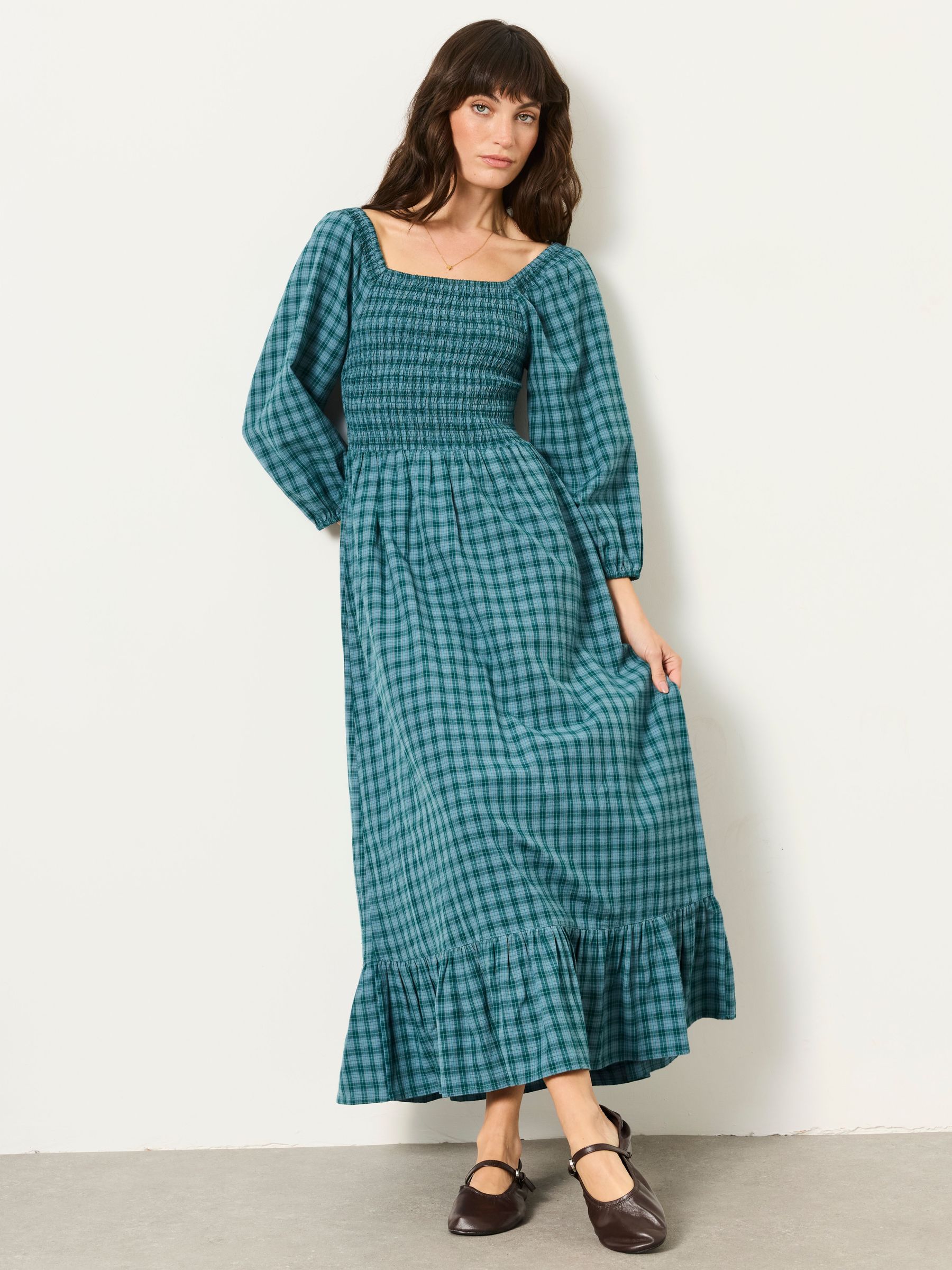 Teal Blue Check - Midi Dress