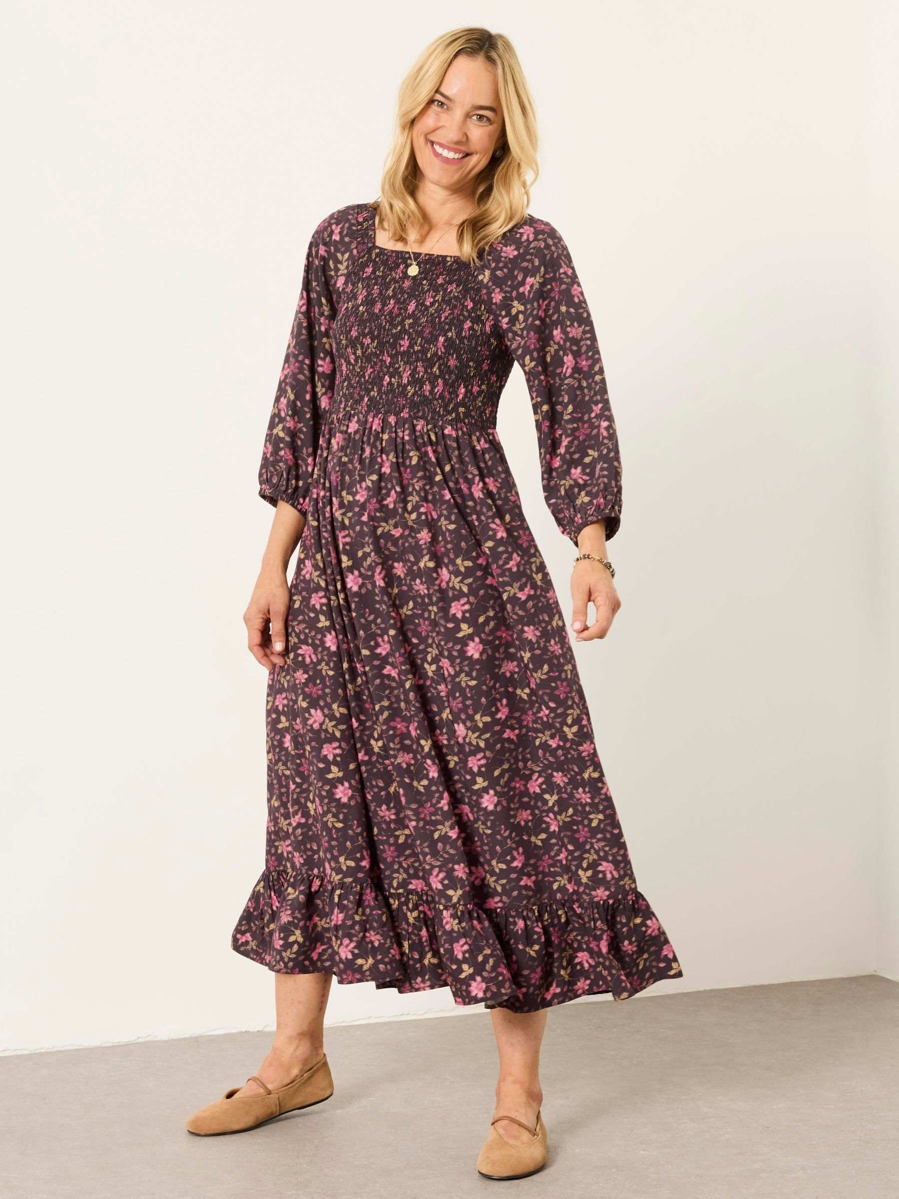 Brown Winter Floral - Midi Dress