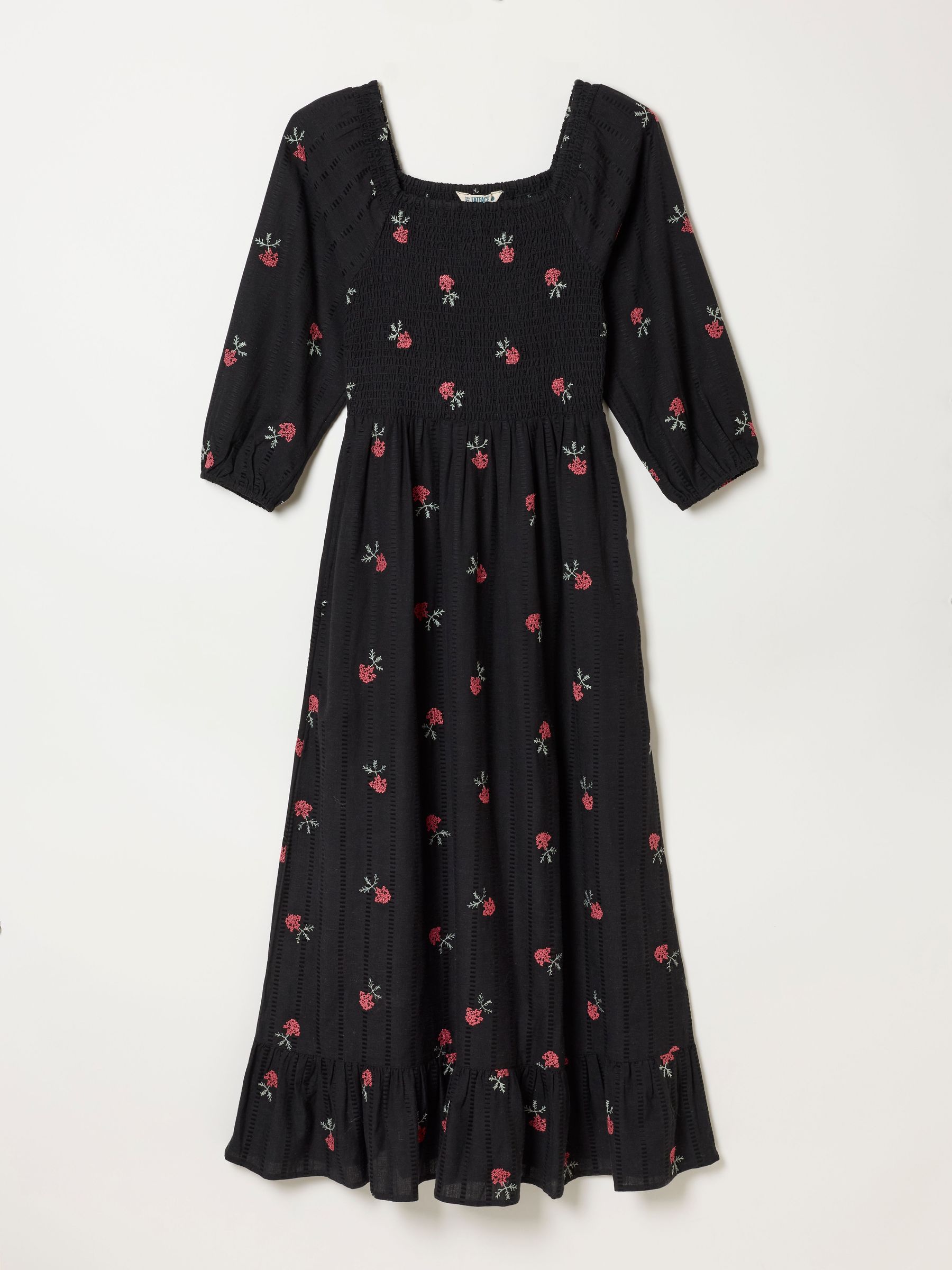 Black - Embroidered Midi Dress