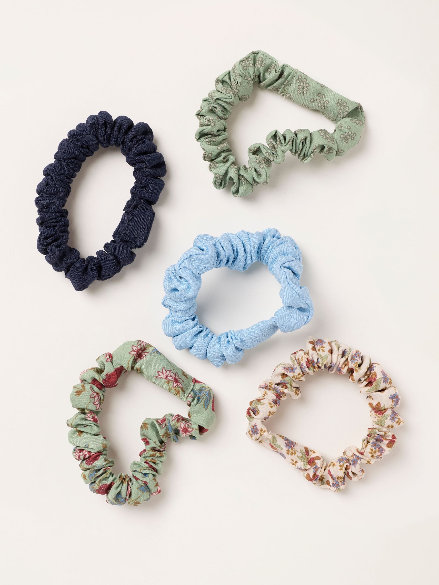 Green - 5 Pack Floral Satin Scrunchies