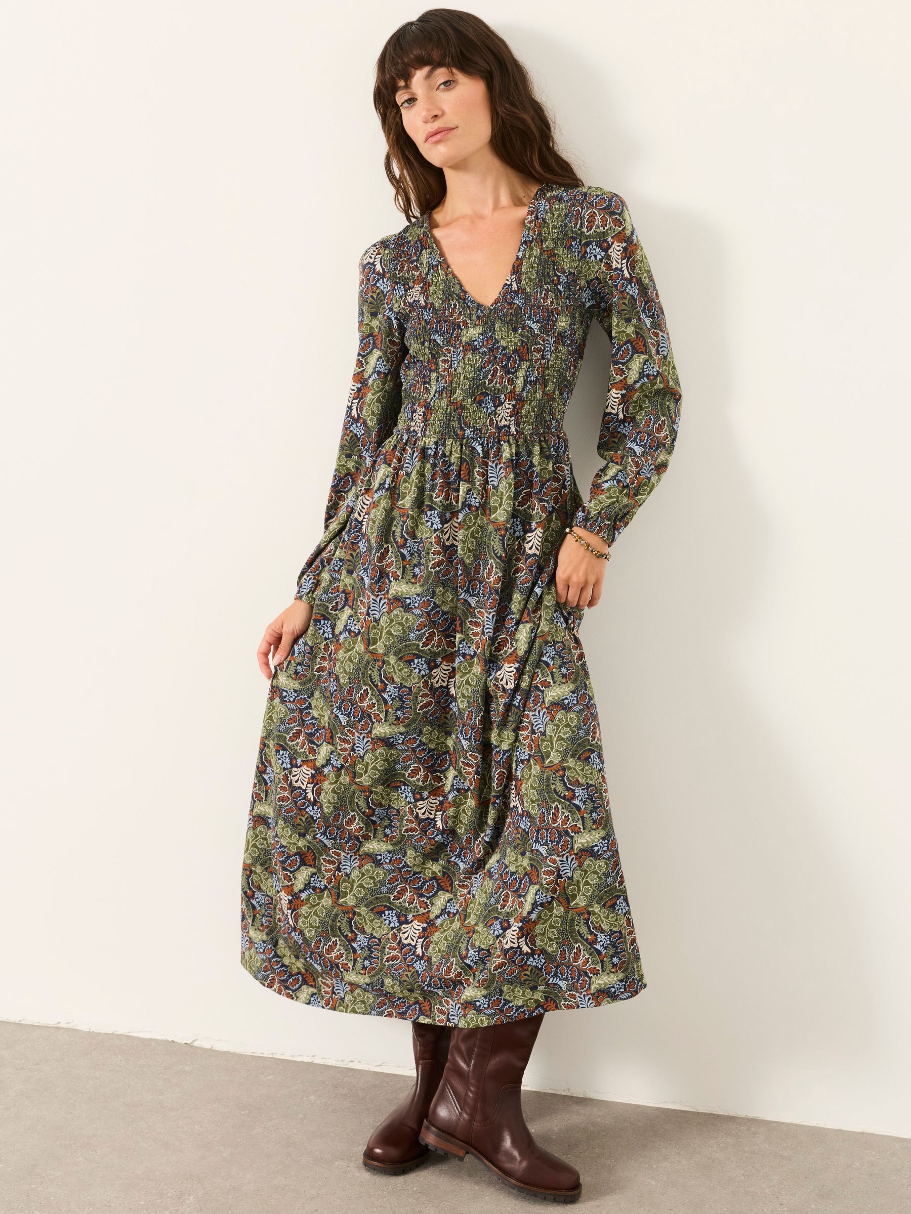 Navy Decorative Floral - Midi Jersey Dress