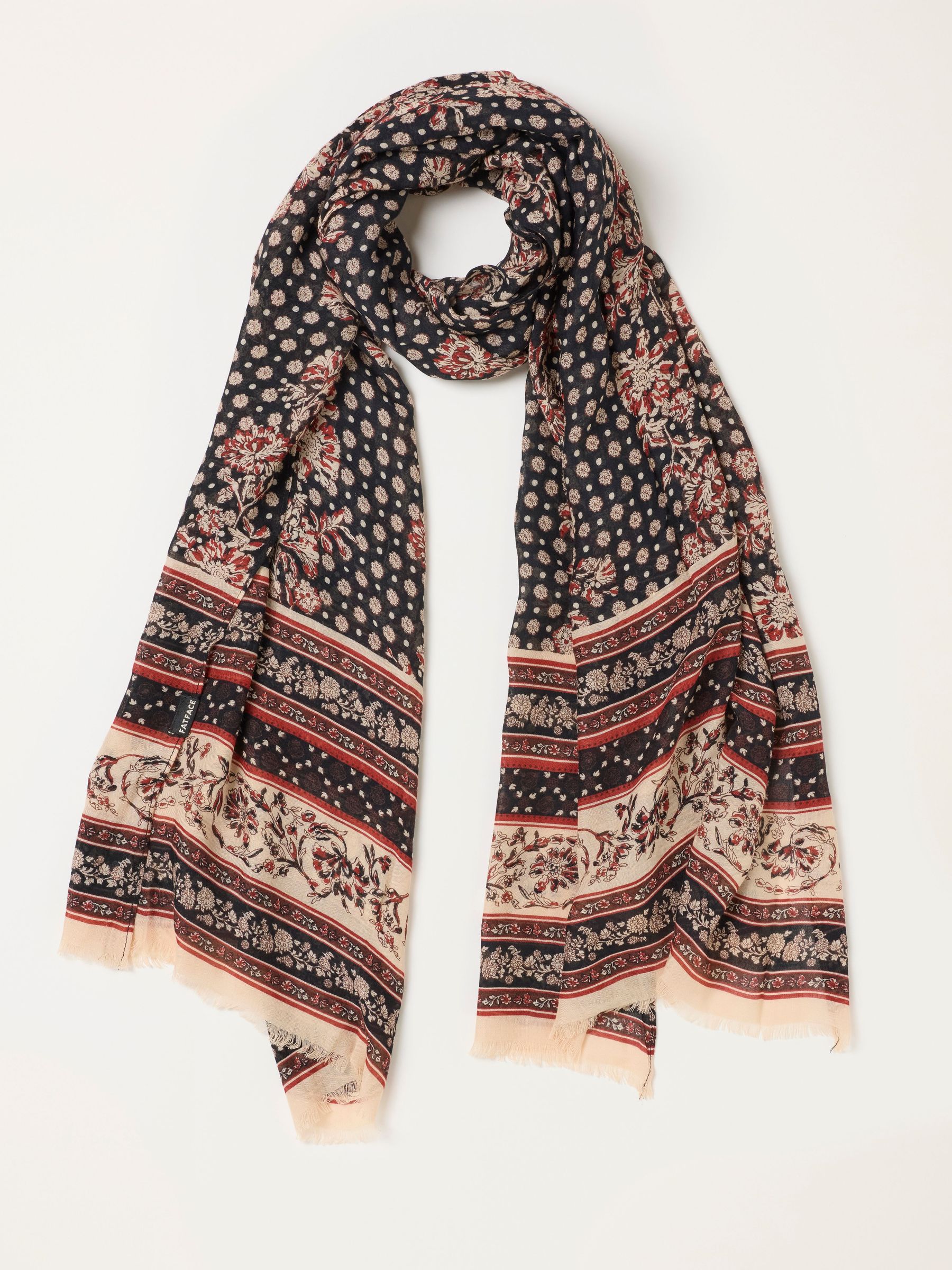 Black - Linear Floral Lightweight Scarf