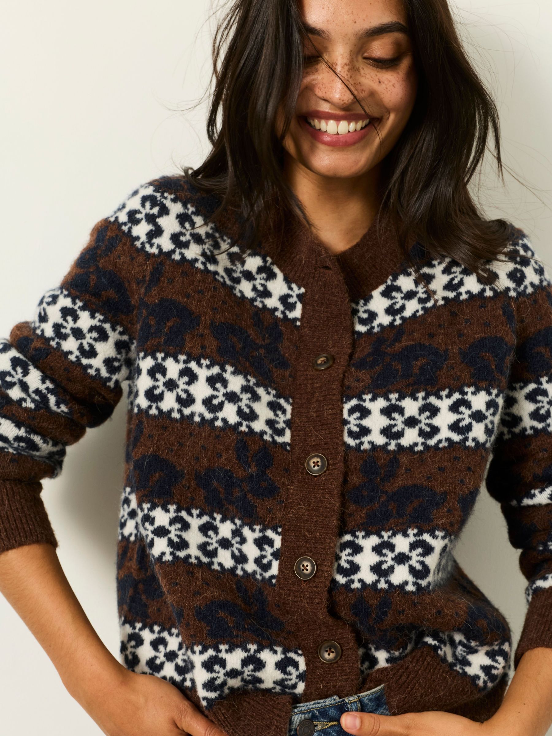 Brown - Knitted Crew Cardigan