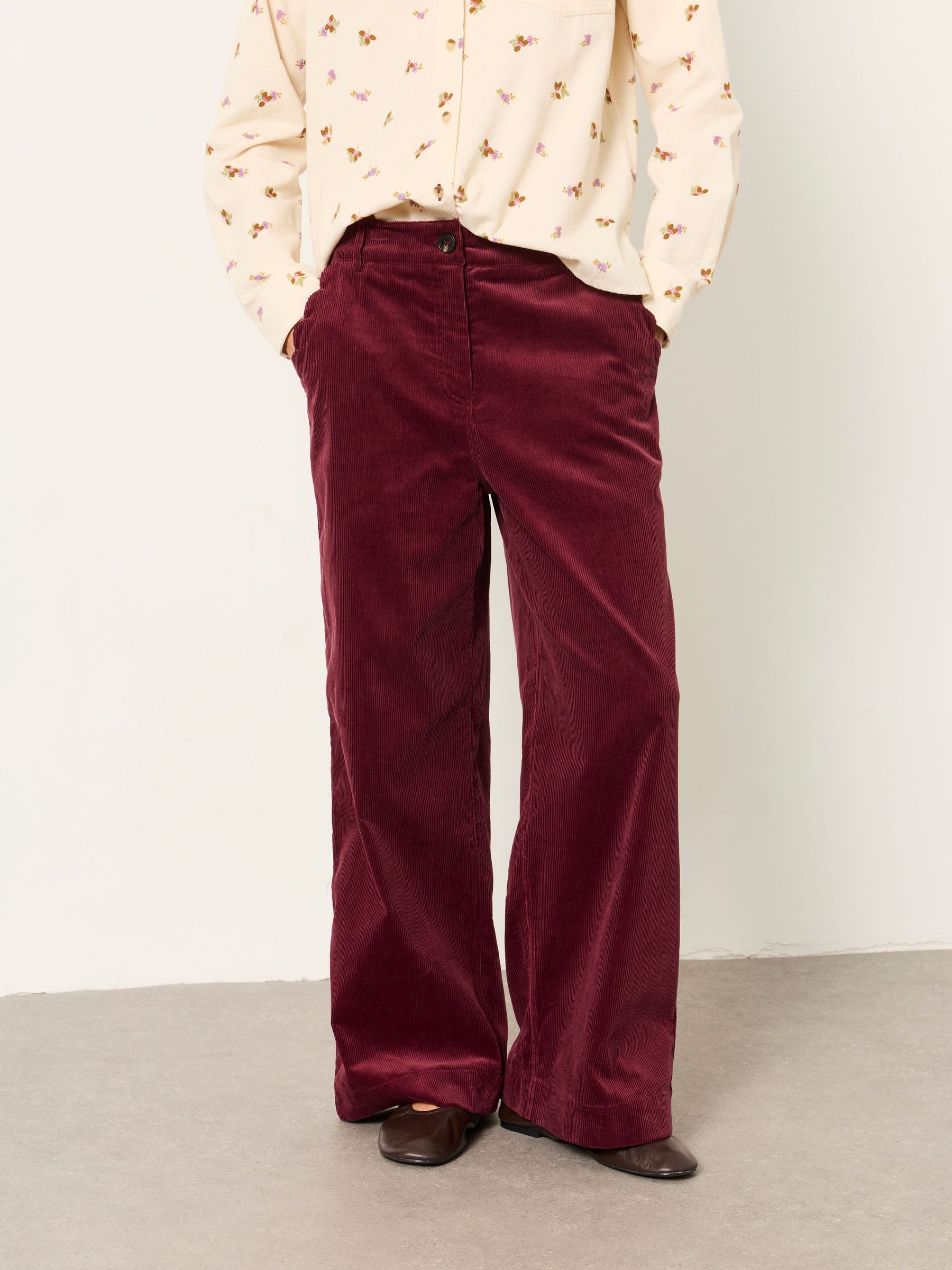 Burgundy Red - Wide Leg Cord Trousers