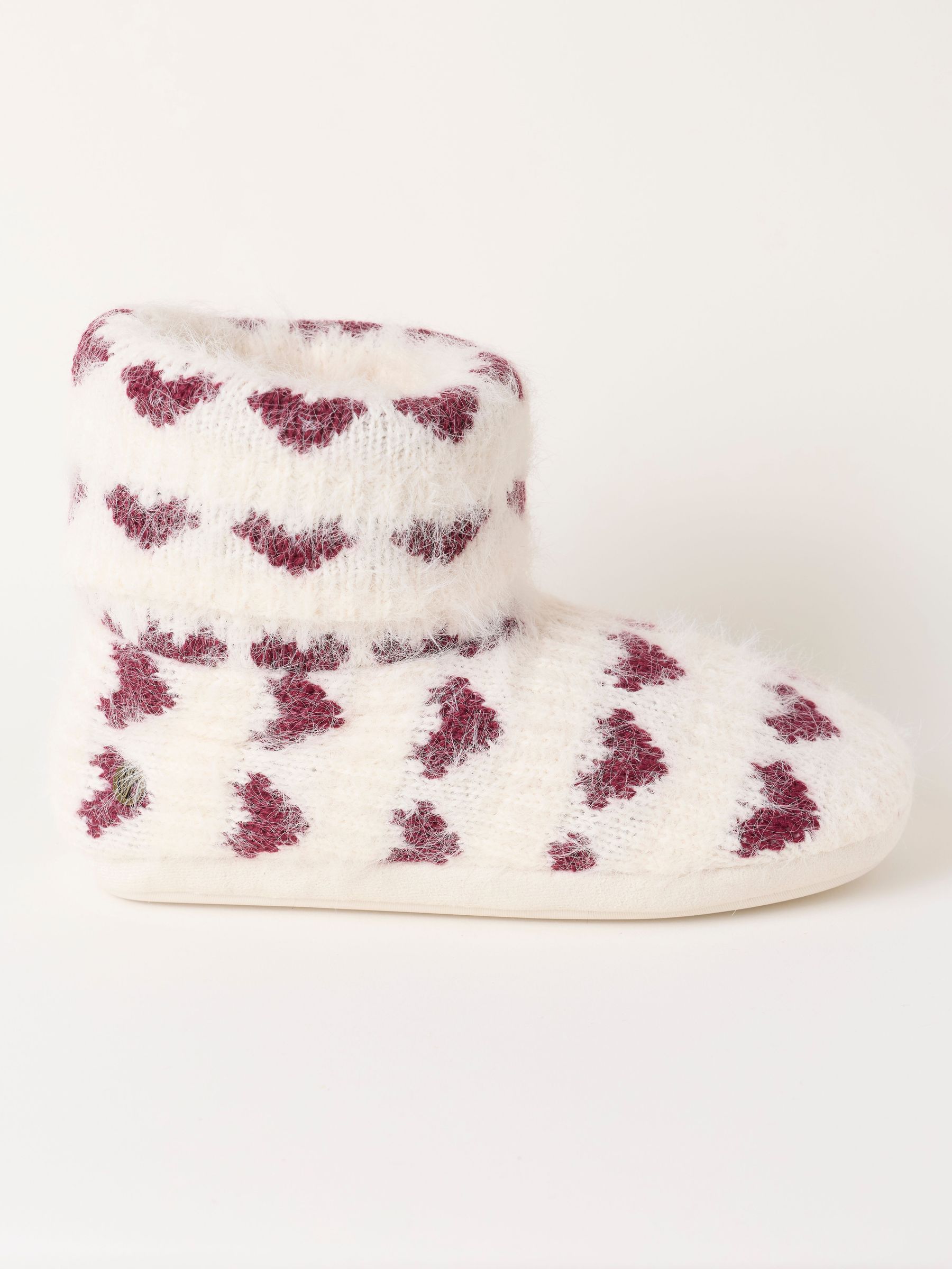 Ivory - Fluffy Heart Knitted Boot Slipper