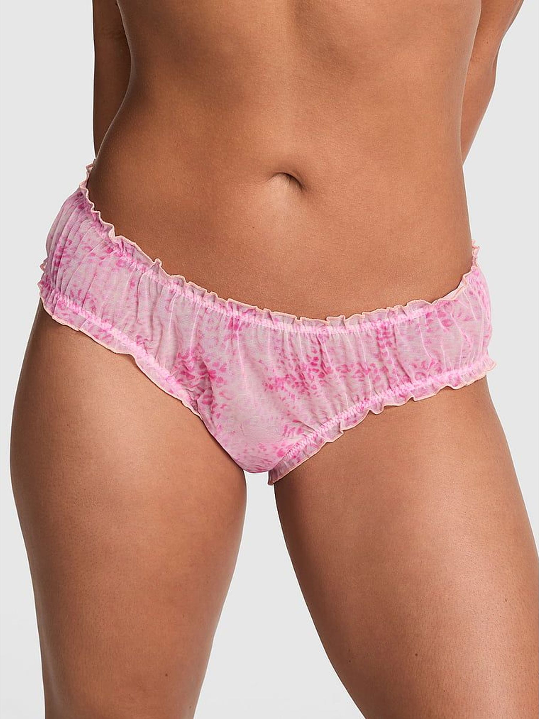 Coconut Pink Leopard Print - Tanga Mesh Knickers