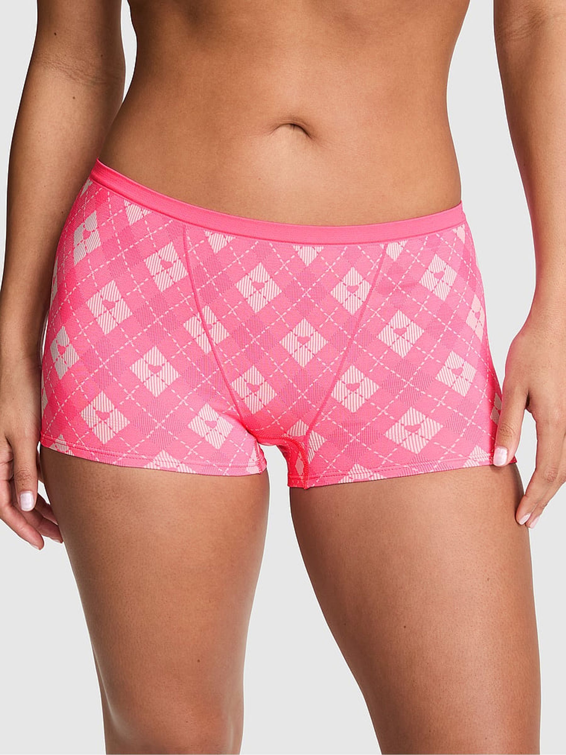 Pink Argyle Print - Boyshort Ribbed Seamless Knickers