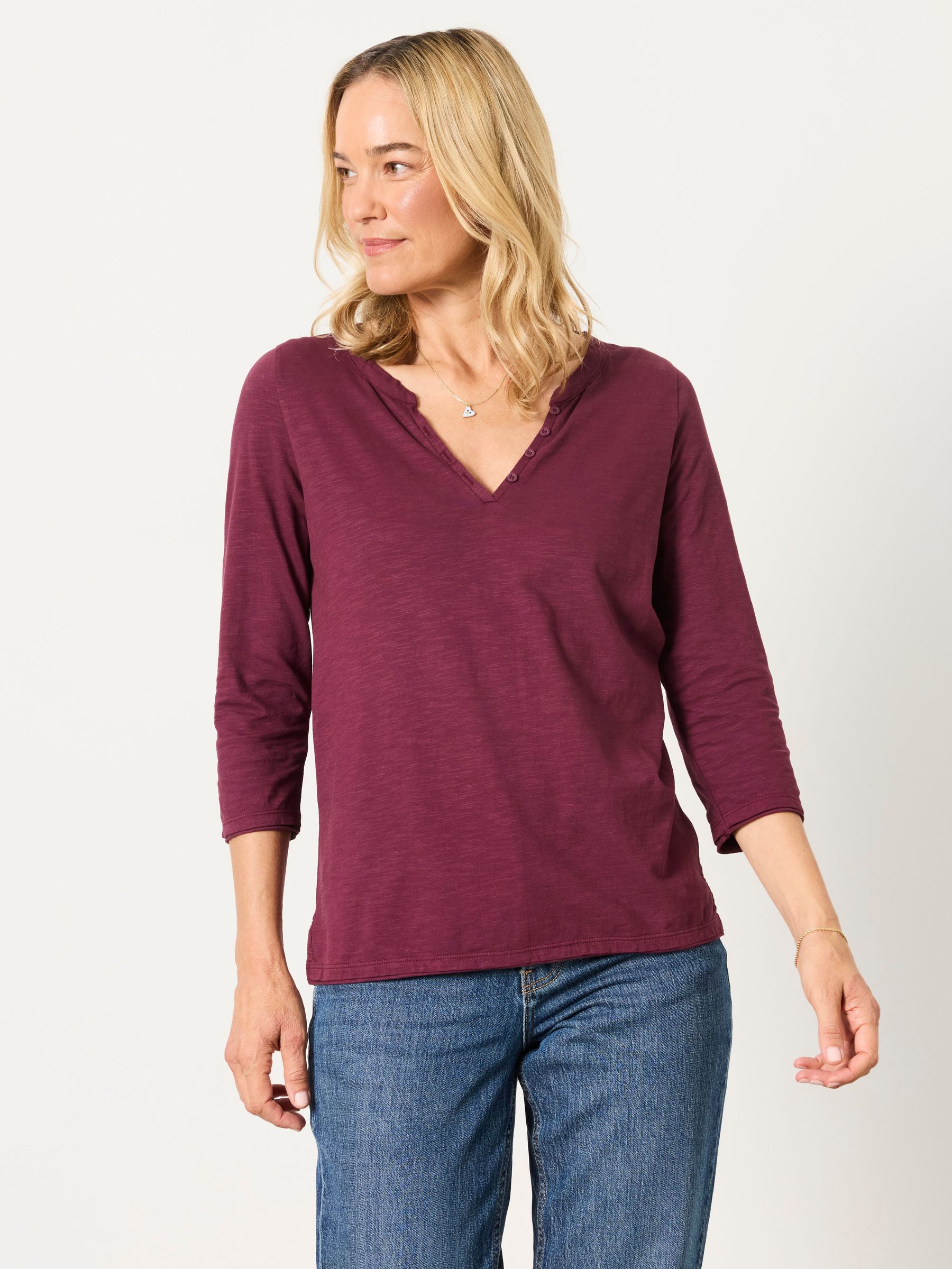 Dark Purple - 3/4 Sleeve V-neck T-shirt