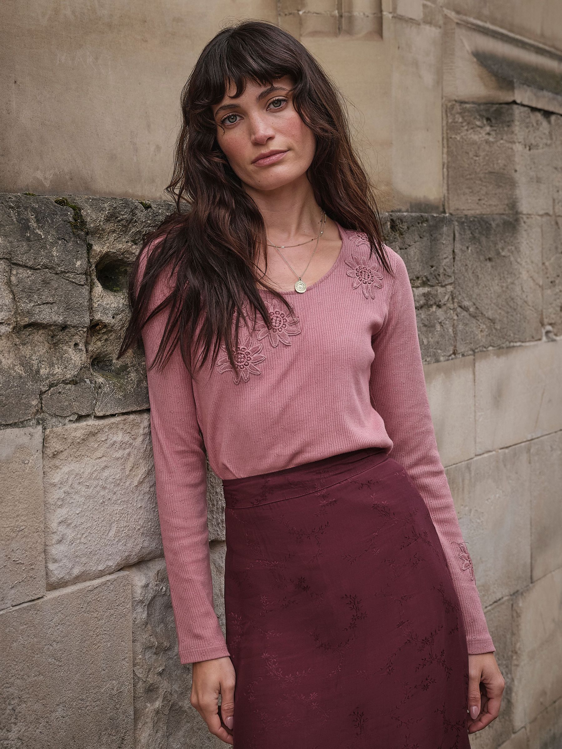 Dusky Pink - Applique Floral Top