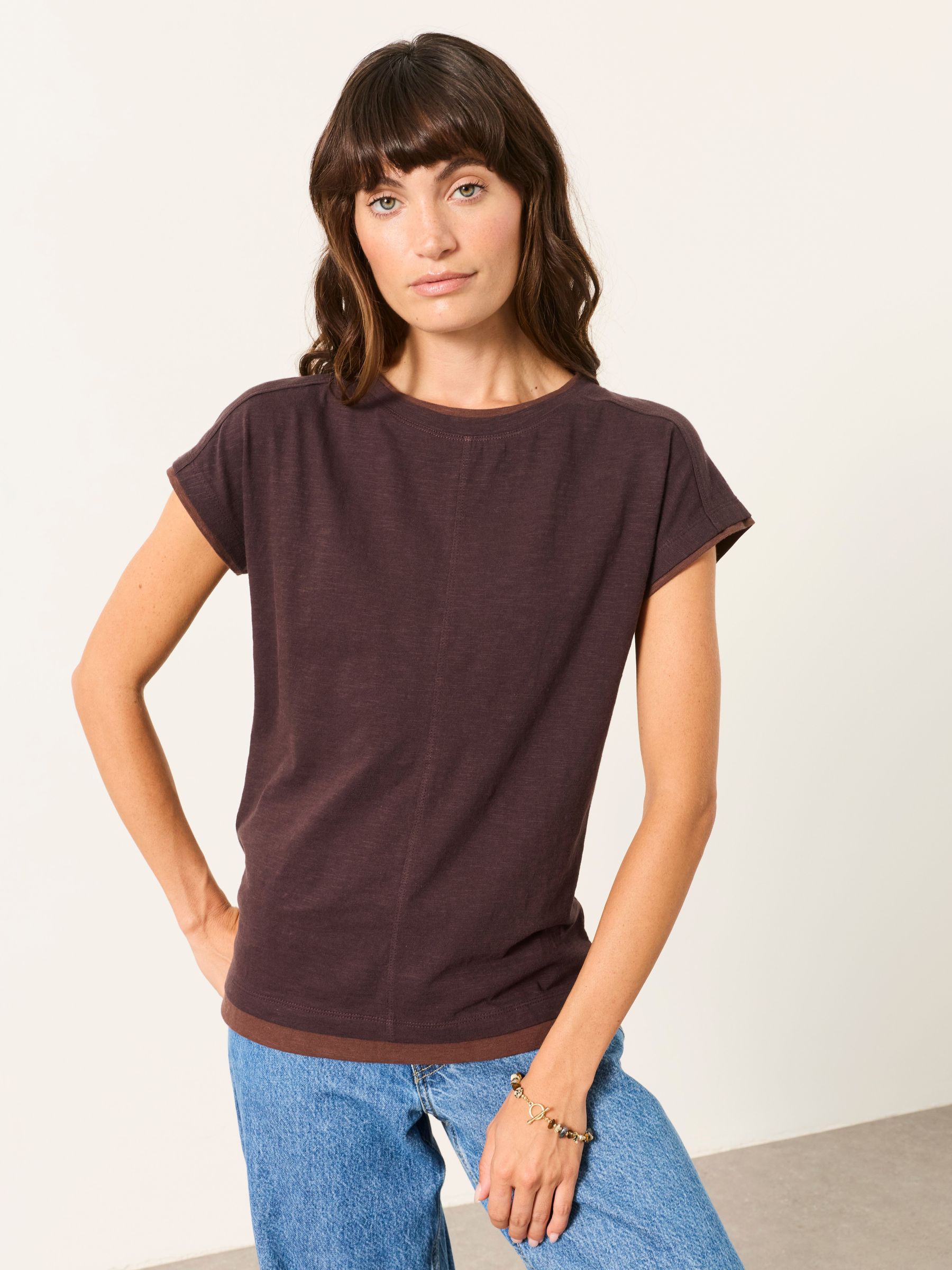 Chocolate Brown - Mock Layer Short Sleeve T-shirt