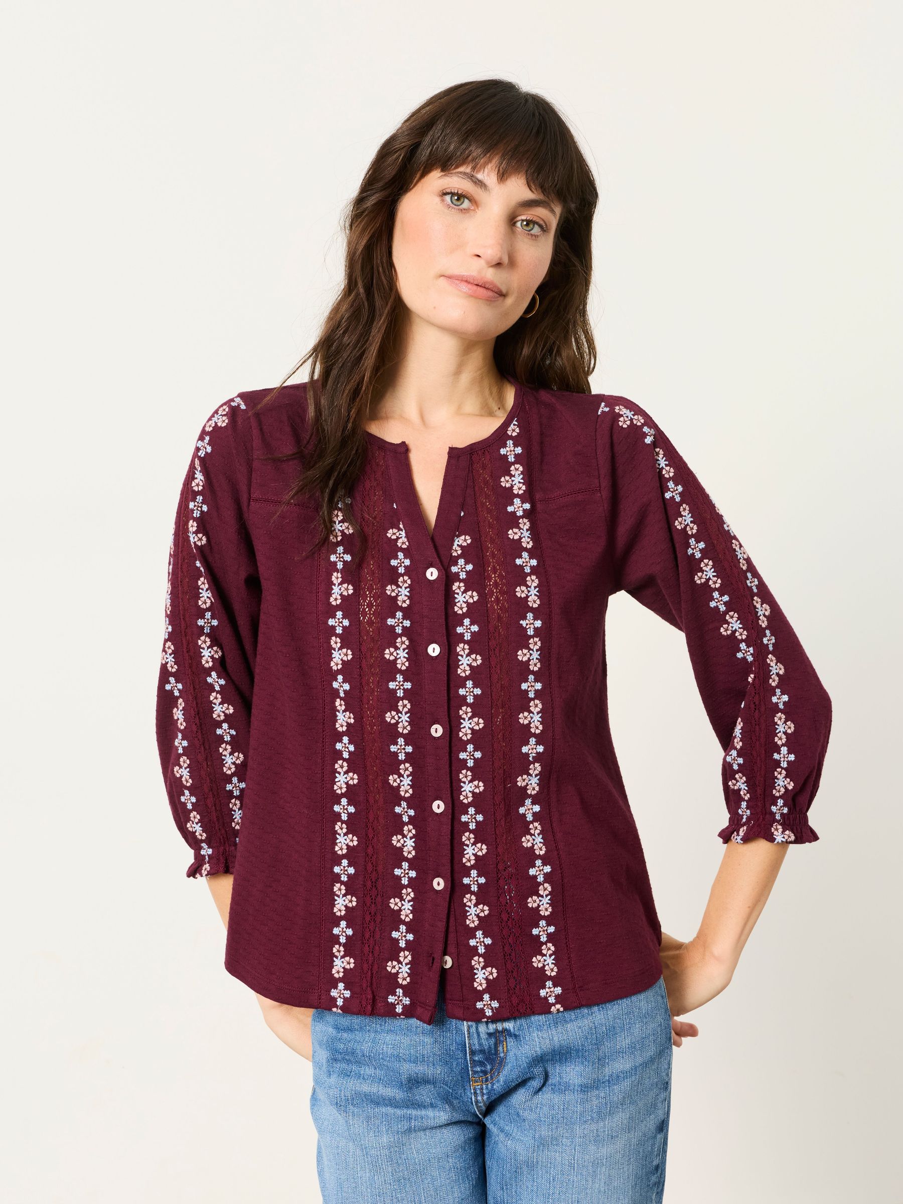 Burgundy Red - Embroidered Top